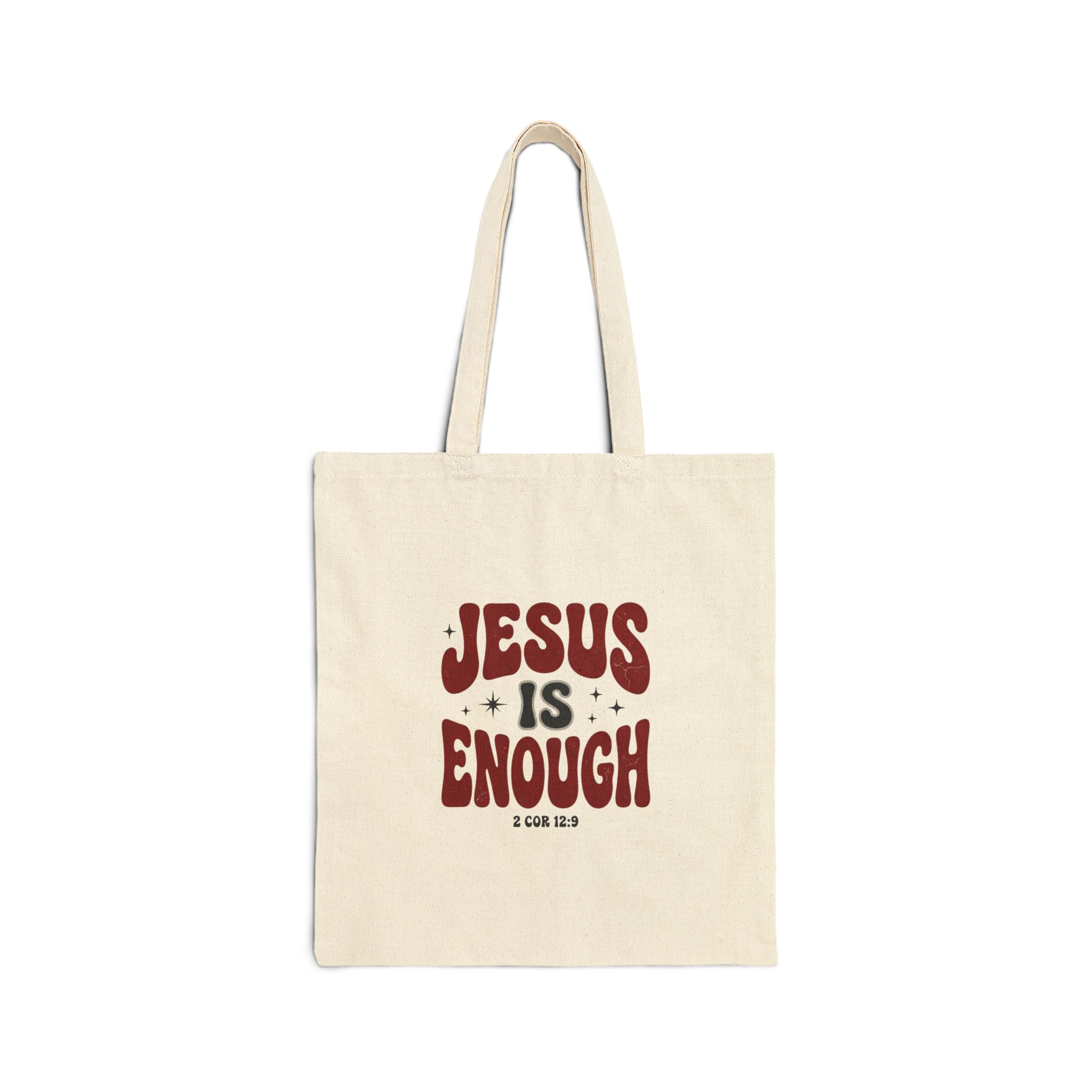 Jesus Is Enough Tote, Christian Streetwear, Groovy Script Canvas Tote