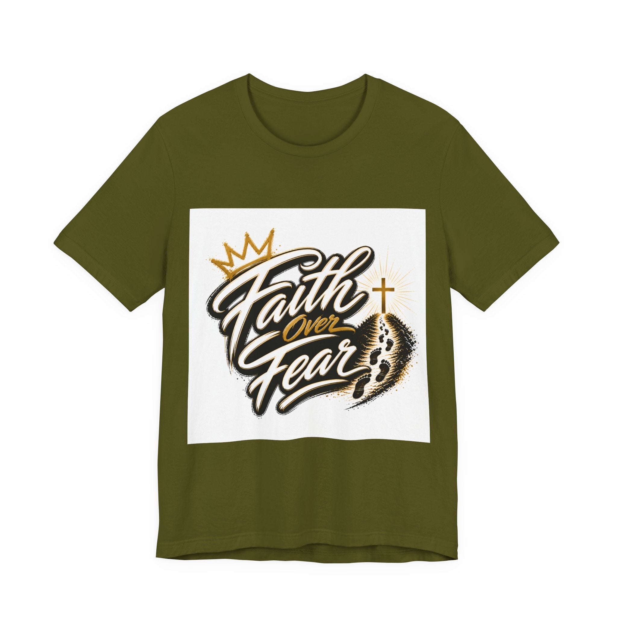 Faith Over Fear T-Shirt — Inspirational Christian Tee with Crown & Cross Design