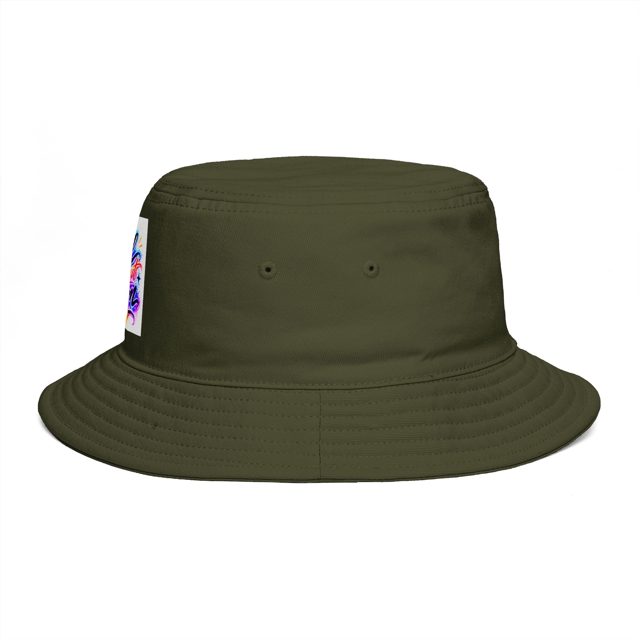Bucket Hat — Colorful "All Out Vibes" Retro Script Patch