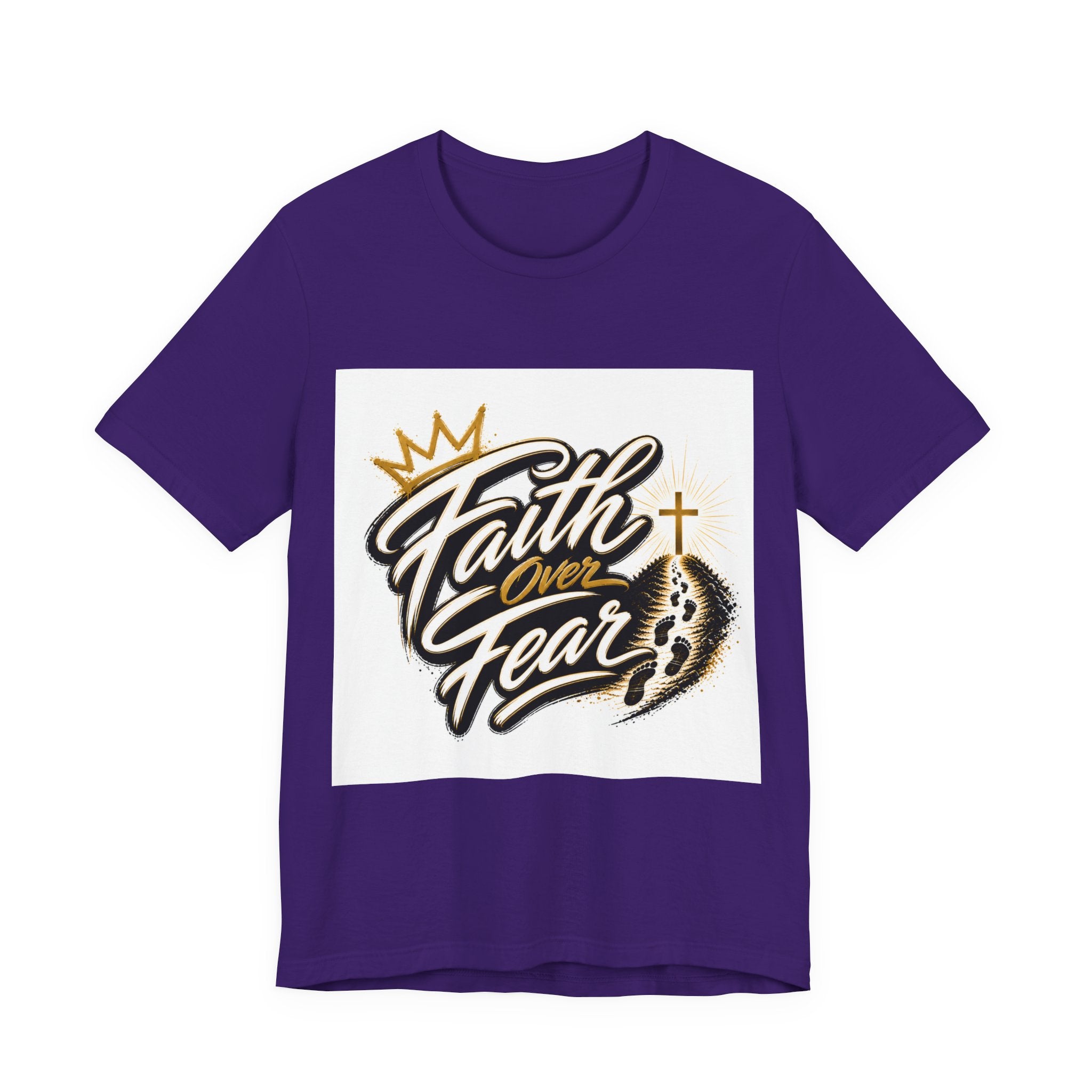 Faith Over Fear T-Shirt — Inspirational Christian Tee with Crown & Cross Design