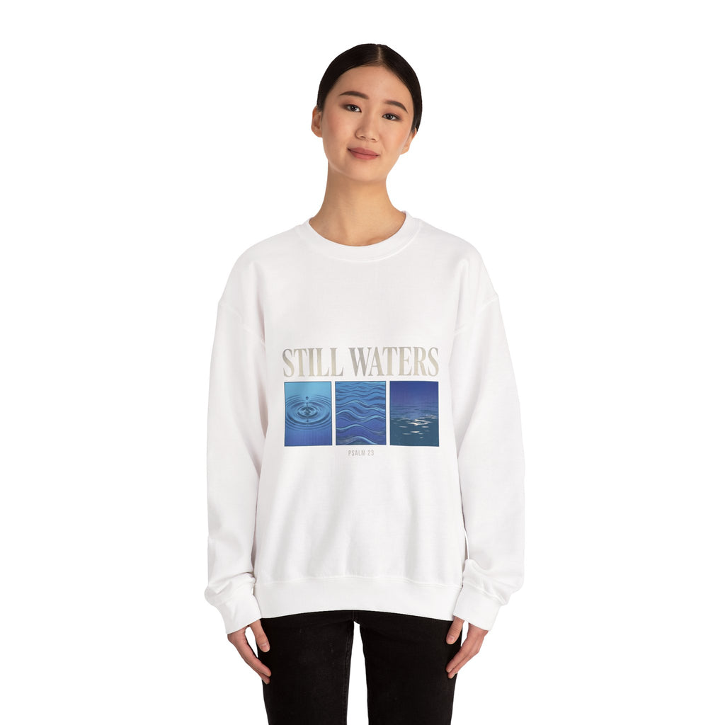 Still Waters Crewneck Sweatshirt | Christian Streetwear, Vintage Wash Typography