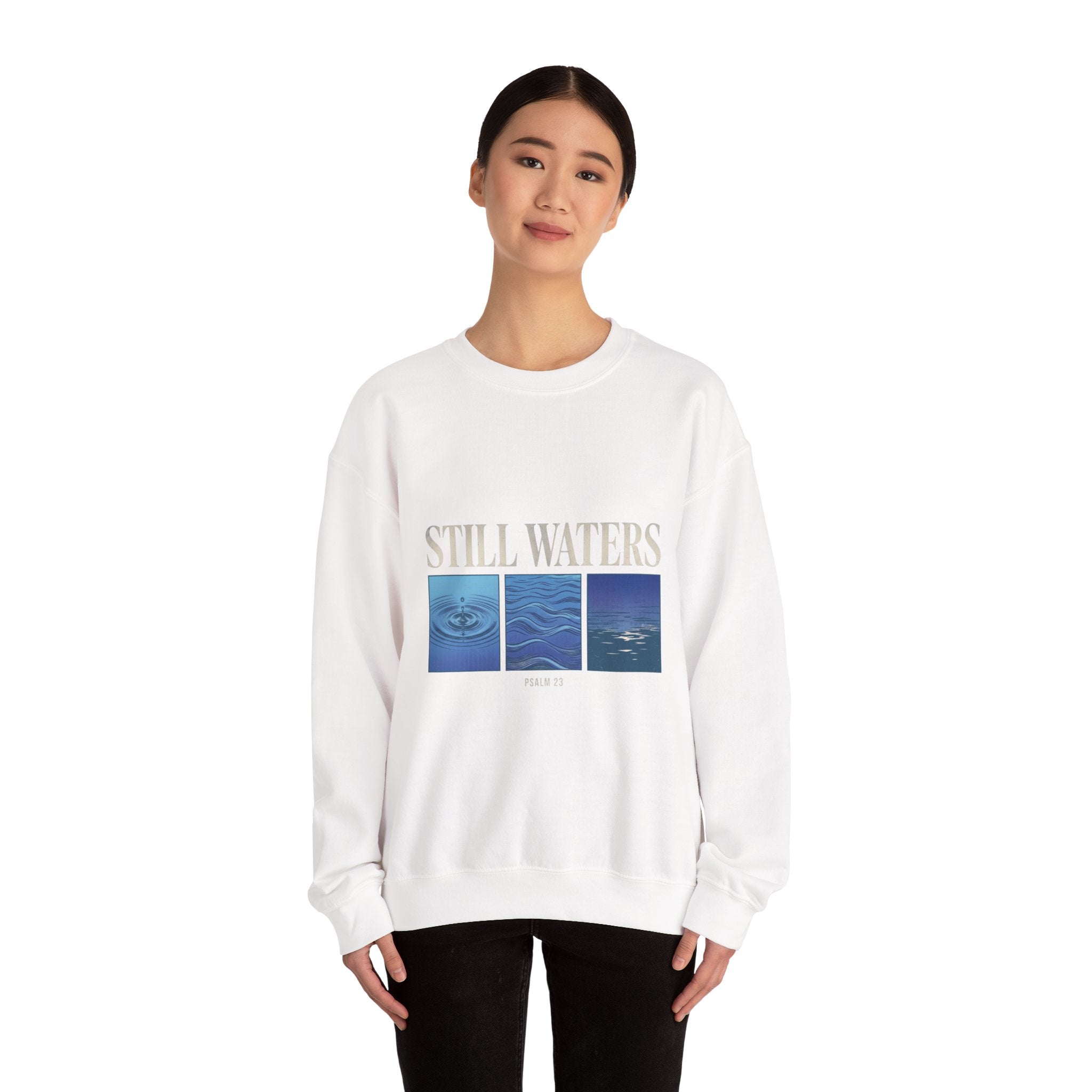 Still Waters Crewneck Sweatshirt | Christian Streetwear, Vintage Wash Typography