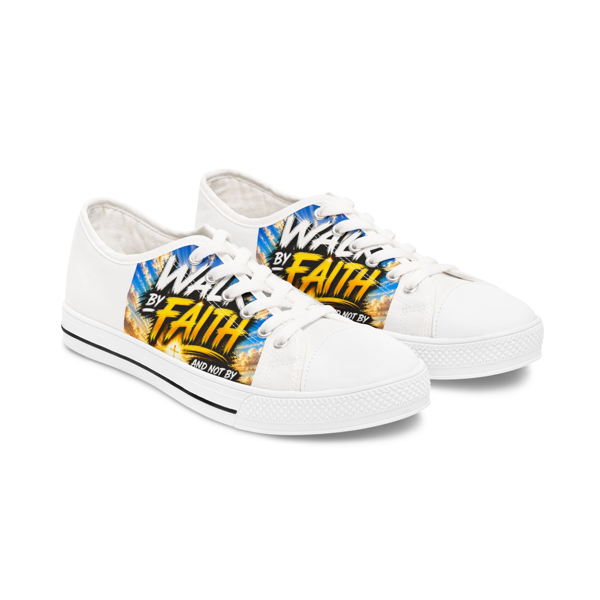Women's Low Top Sneakers — 'Walk by Faith' Inspirational Canvas Shoes