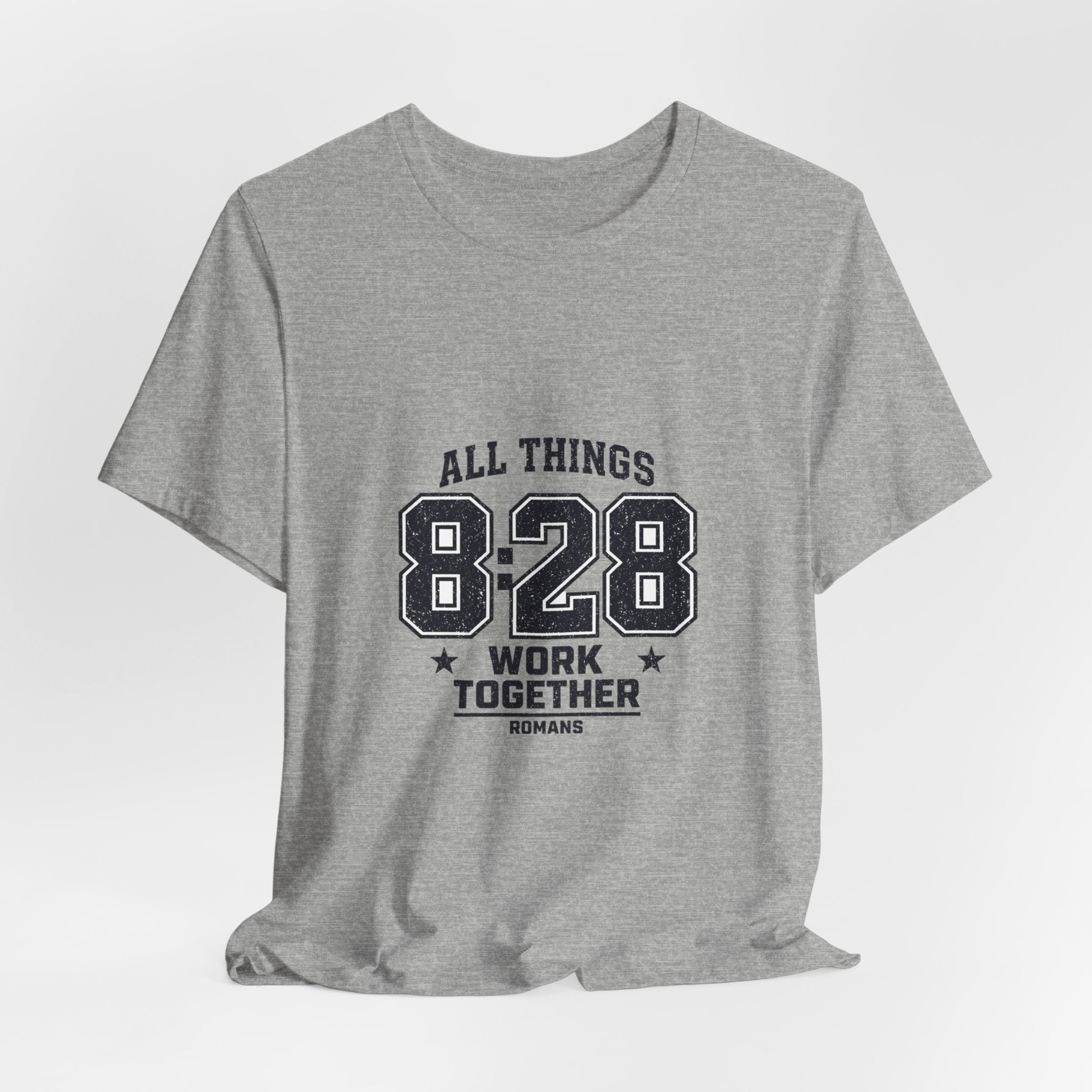 All Things 8:28 Verse Tee | Christian Streetwear, Athletic Arch Typography