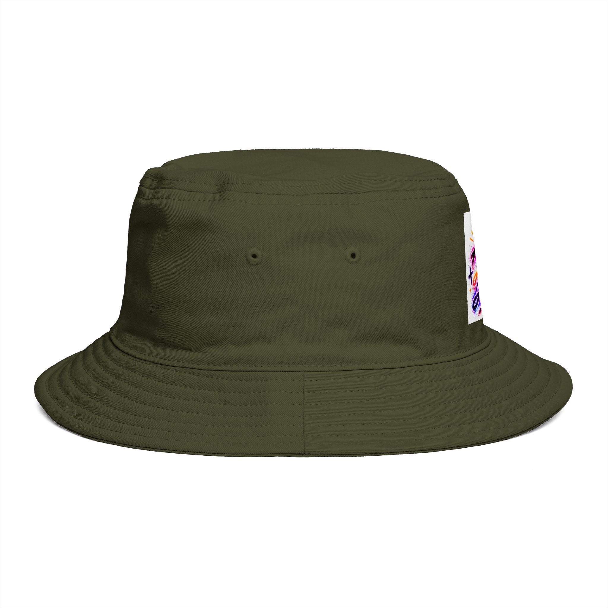 Bucket Hat — Colorful "All Out Vibes" Retro Script Patch