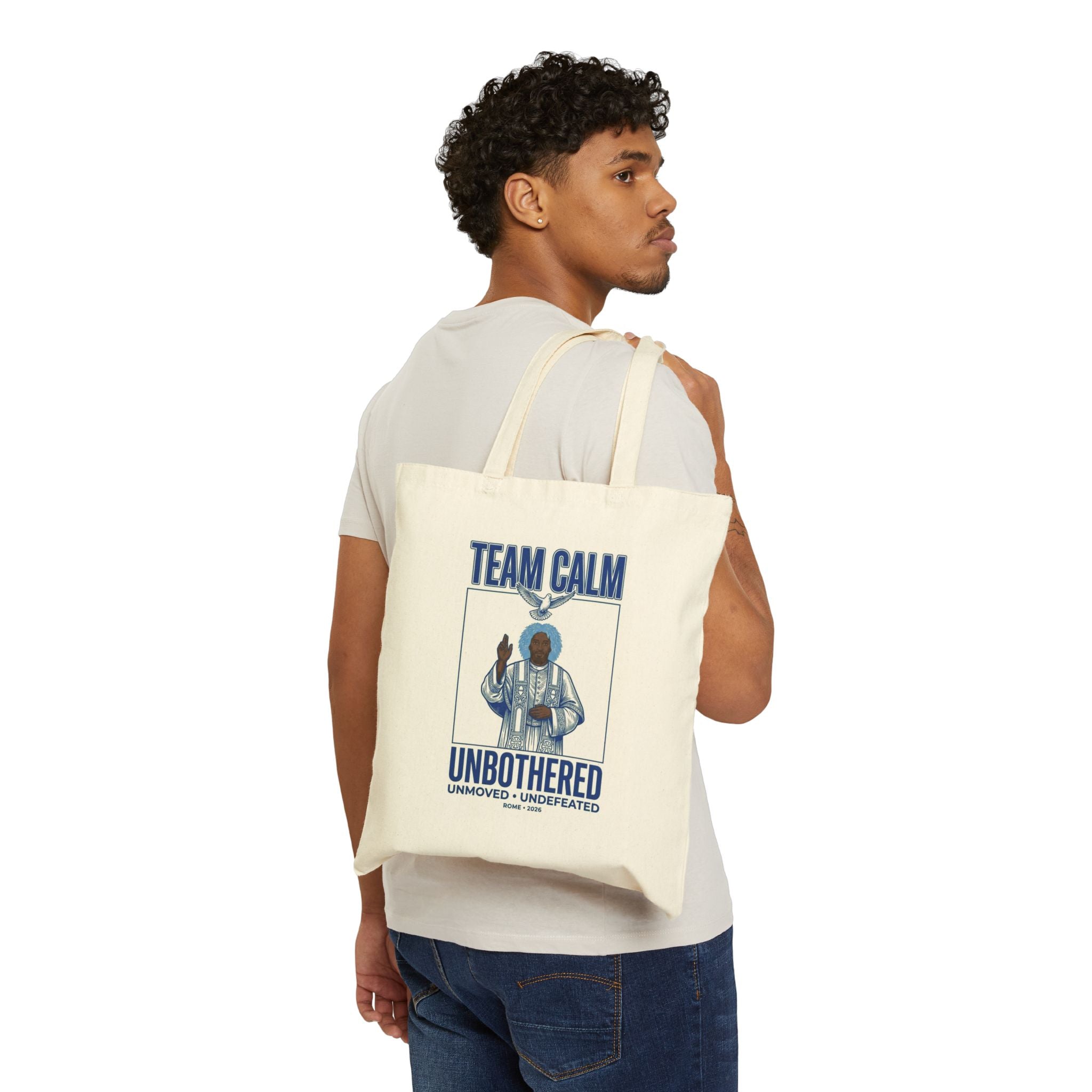 Team Calm 'Unbothered' Canvas Tote | Pope‑coded, Quiet Power, Minimalist Spiritual Graphic