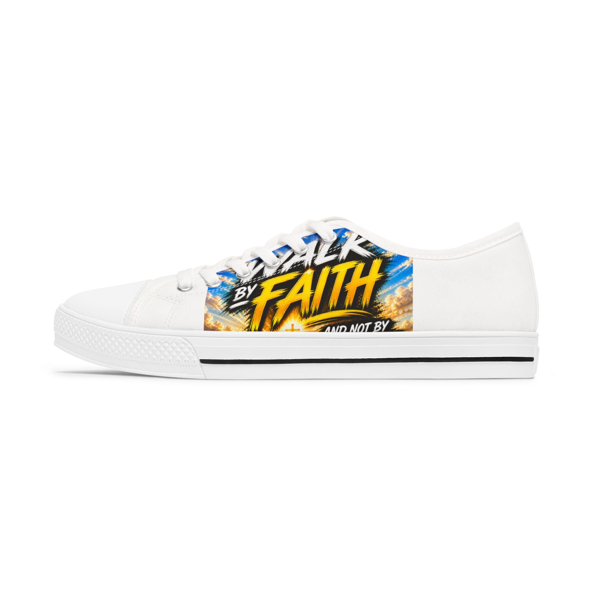 Women's Low Top Sneakers — 'Walk by Faith' Inspirational Canvas Shoes