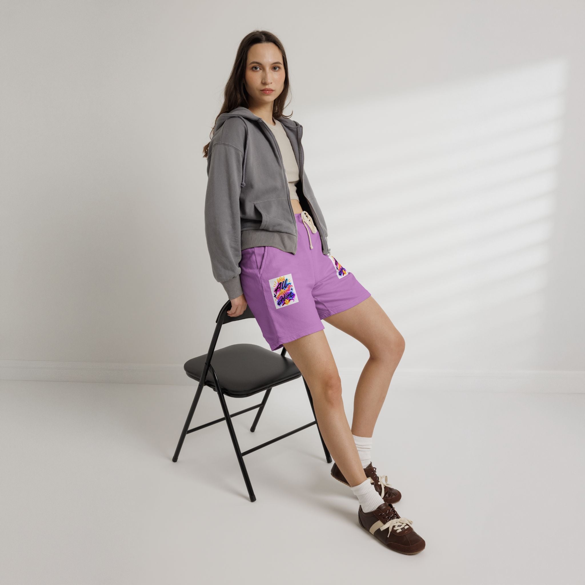 Fleece Sweat Shorts — "All The Time" Colorful Script Lounge Shorts