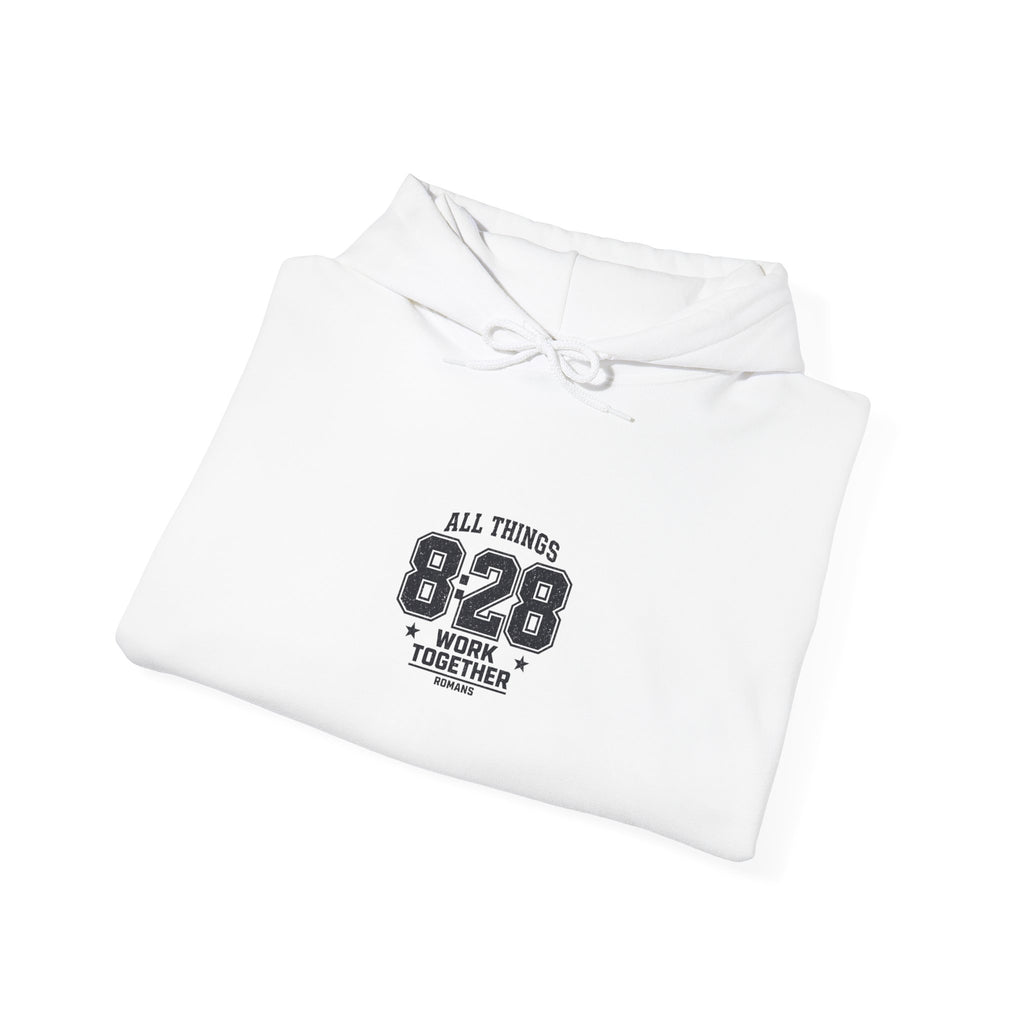 All Things 8:28 Hoodie | Christian Streetwear, Athletic Arch Typography