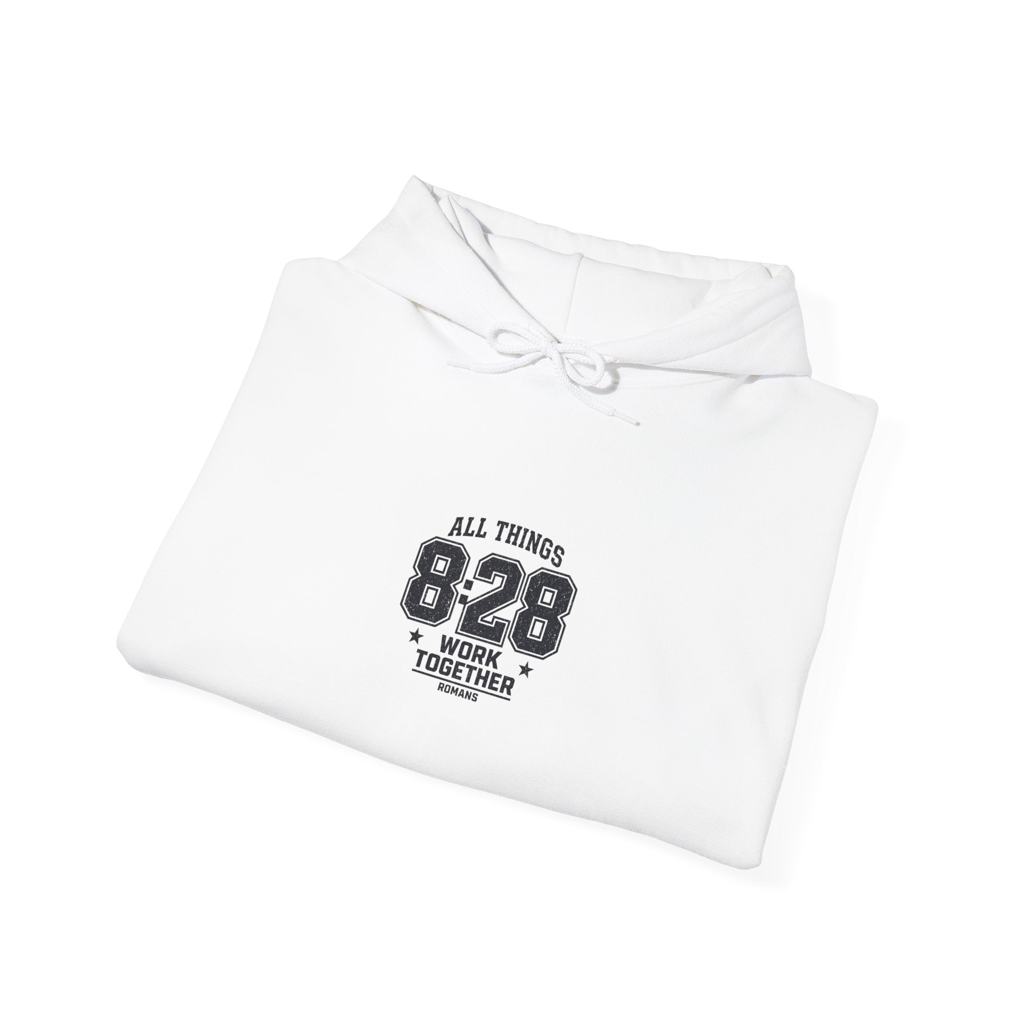 All Things 8:28 Hoodie | Christian Streetwear, Athletic Arch Typography