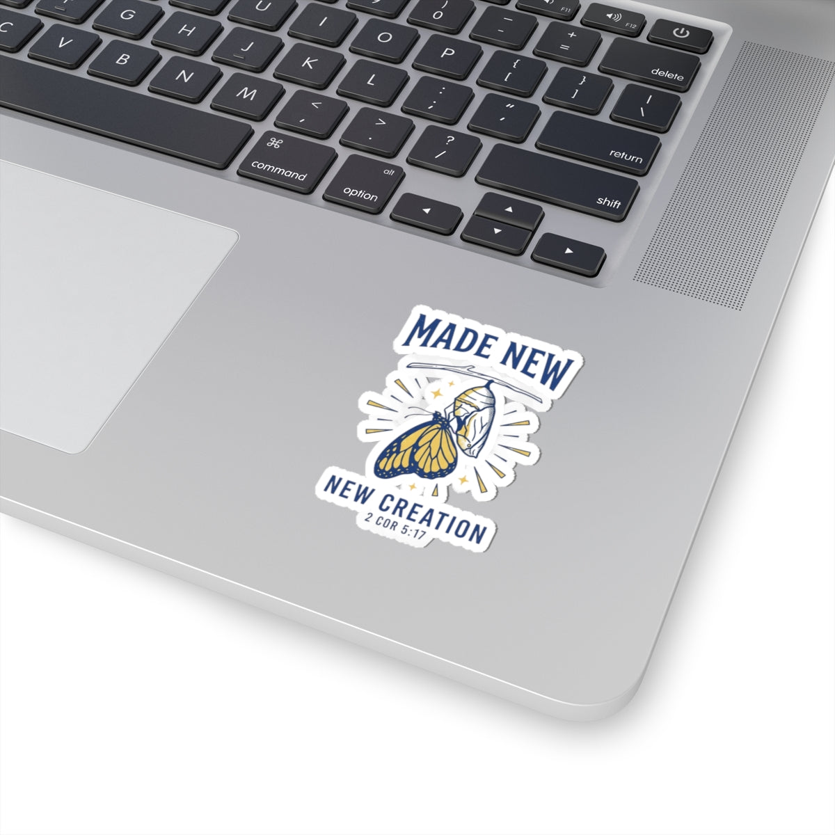 Made New Butterfly Sticker | Christian Streetwear, Script Arch Faith Decal