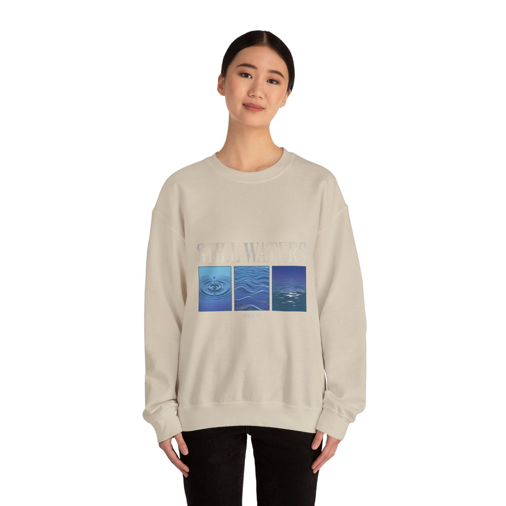 Still Waters Crewneck Sweatshirt | Christian Streetwear, Vintage Wash Typography