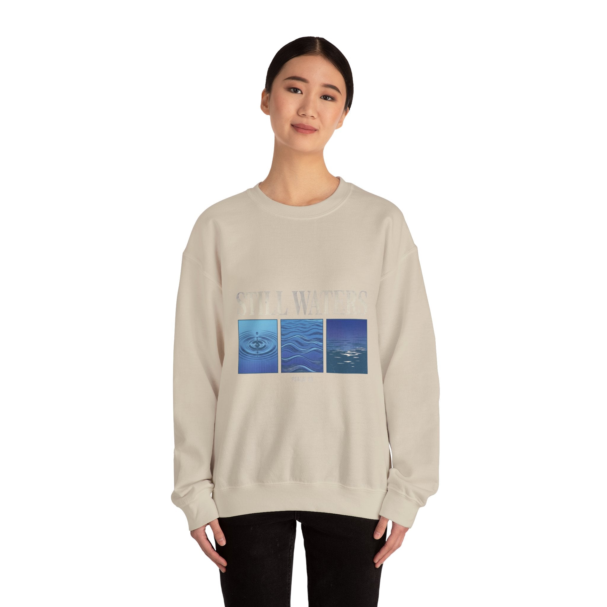 Still Waters Crewneck Sweatshirt | Christian Streetwear, Vintage Wash Typography