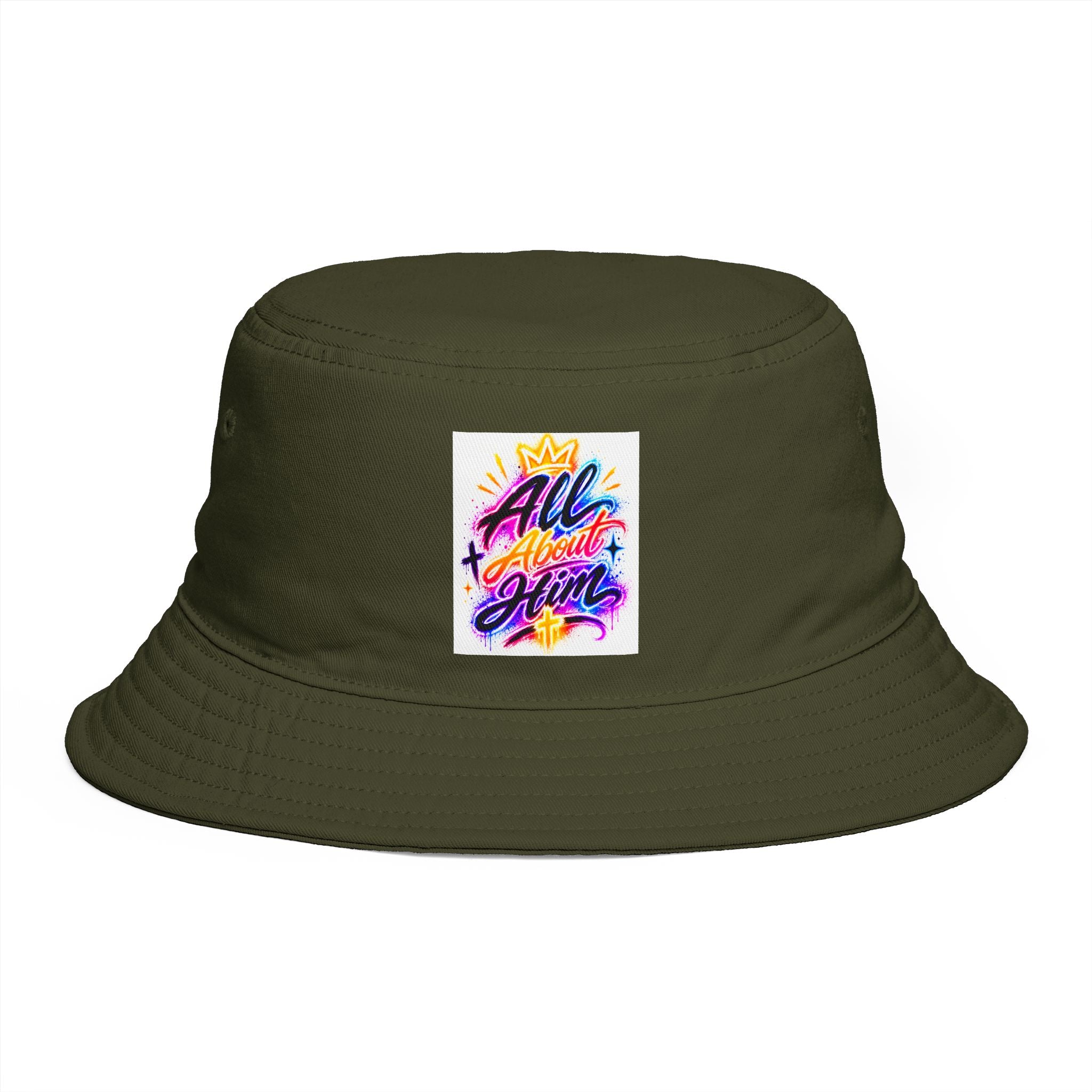 Bucket Hat — Colorful "All Out Vibes" Retro Script Patch