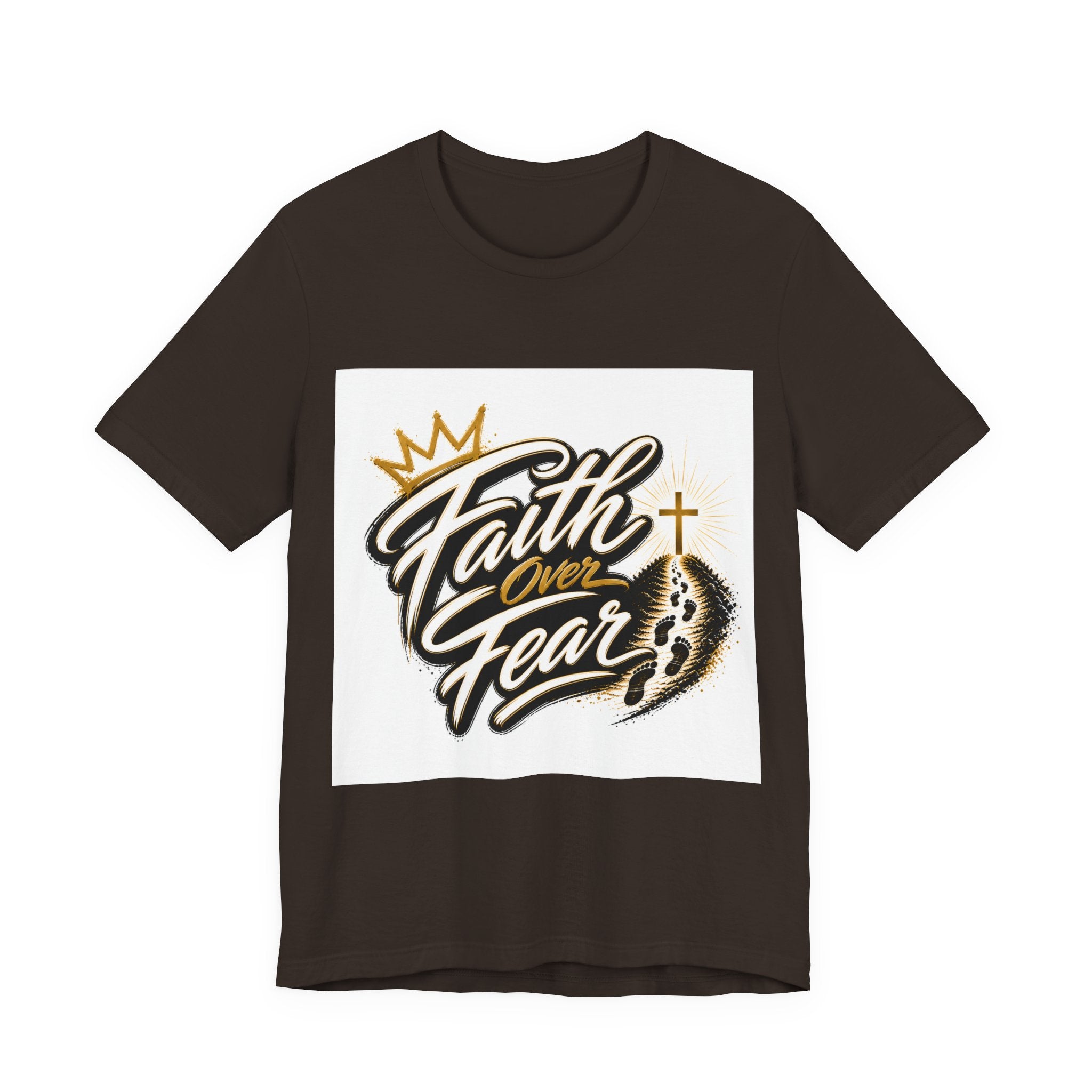 Faith Over Fear T-Shirt — Inspirational Christian Tee with Crown & Cross Design