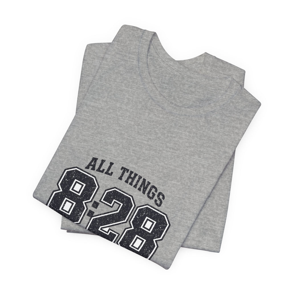 All Things 8:28 Verse Tee | Christian Streetwear, Athletic Arch Typography