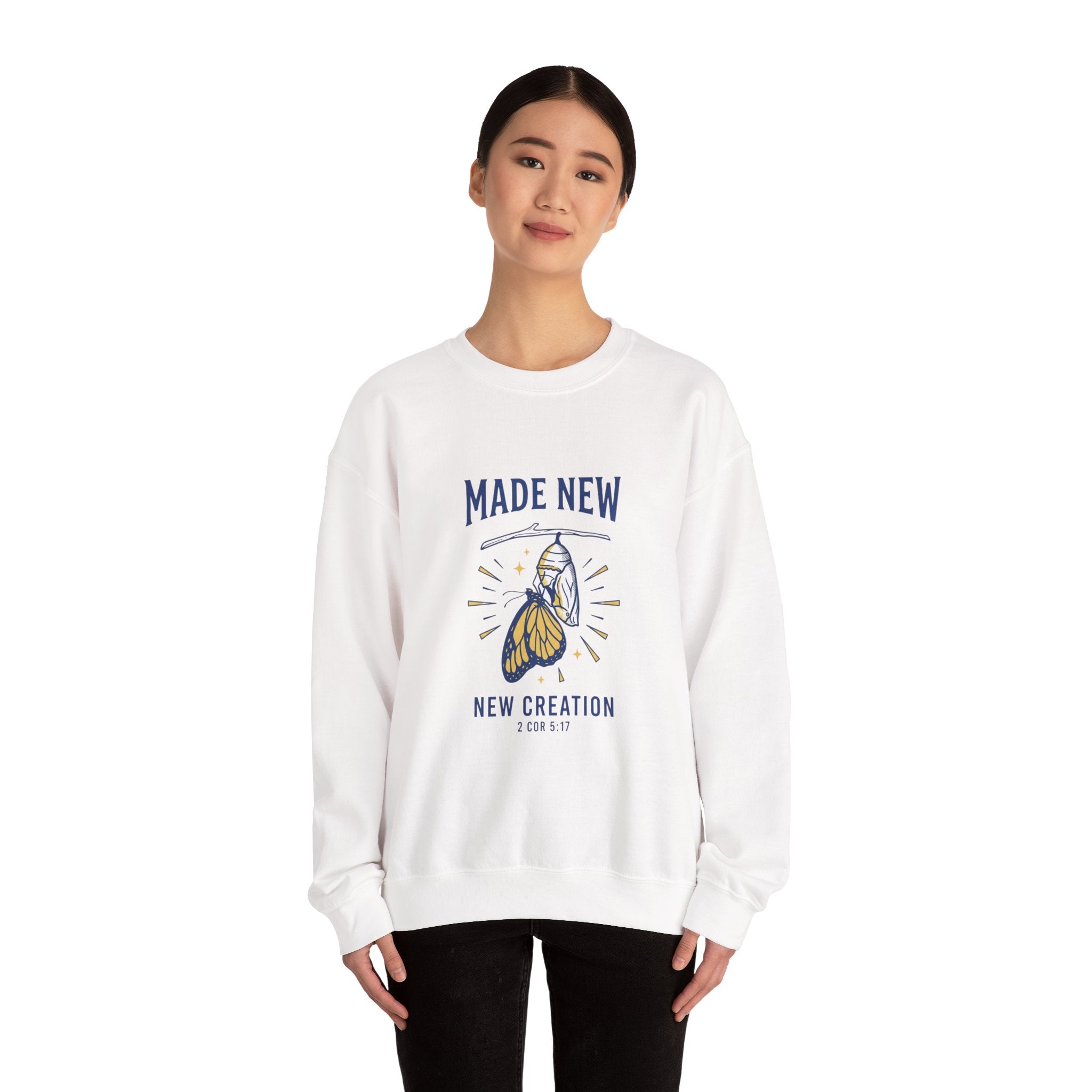 Made New Butterfly Crewneck Sweatshirt | Christian Streetwear, Vintage-Wash Typography