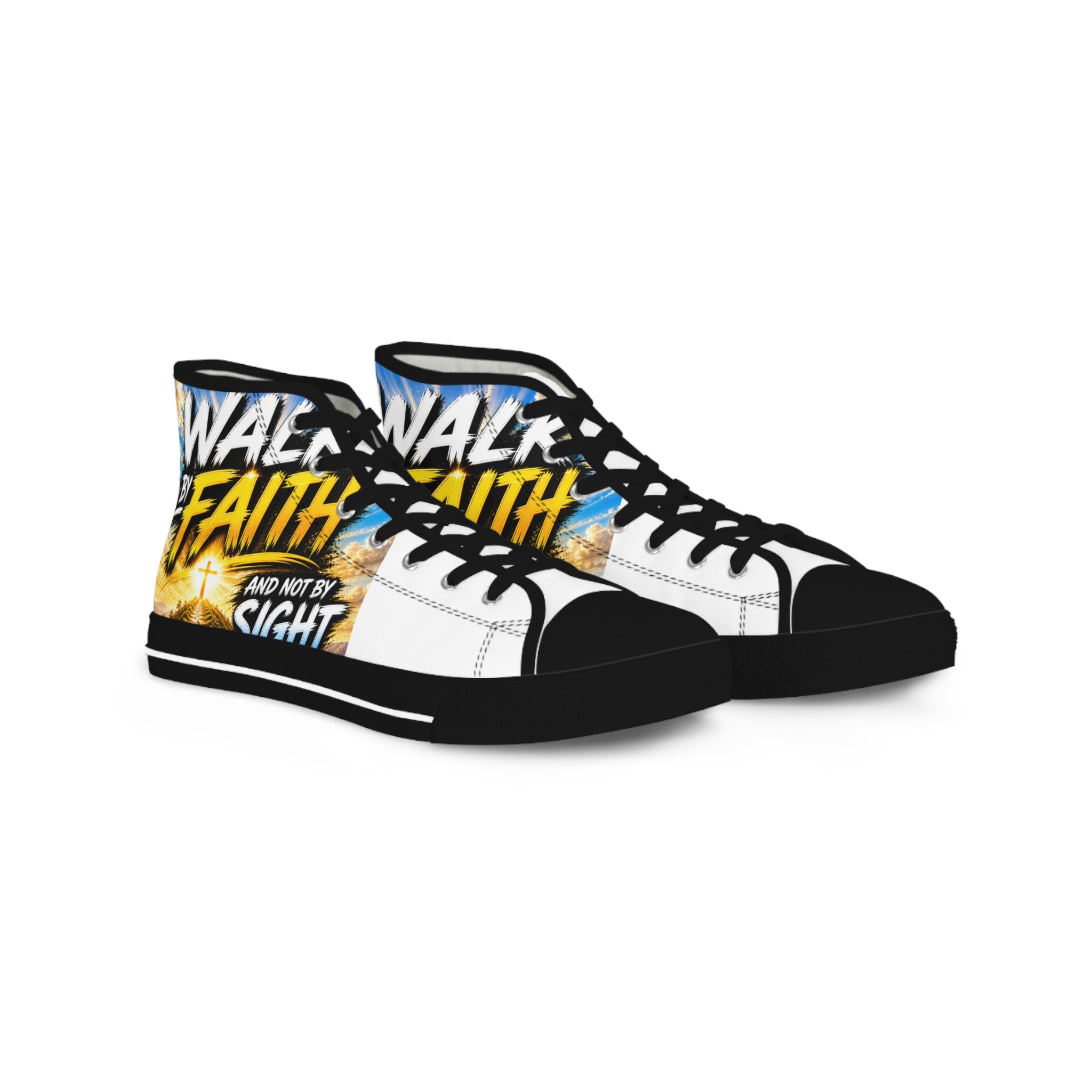 Faith Walk High-Top Sneakers — "Walk By Faith" Christian Graphic Shoes