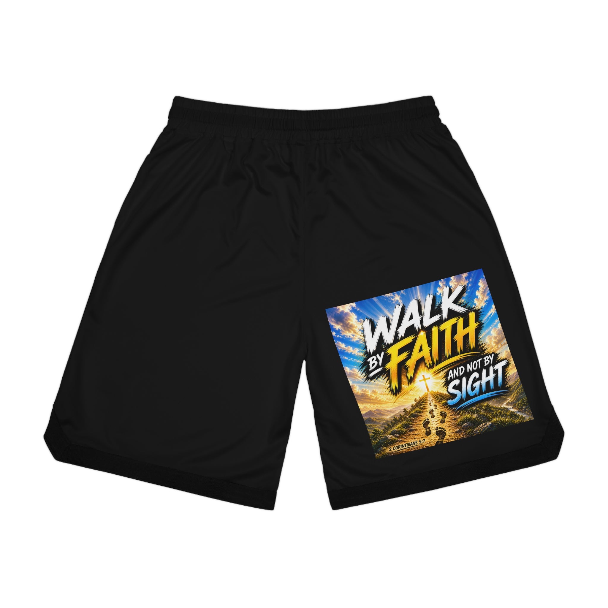 Walk By Faith Basketball Shorts – Inspirational Faith Graphic