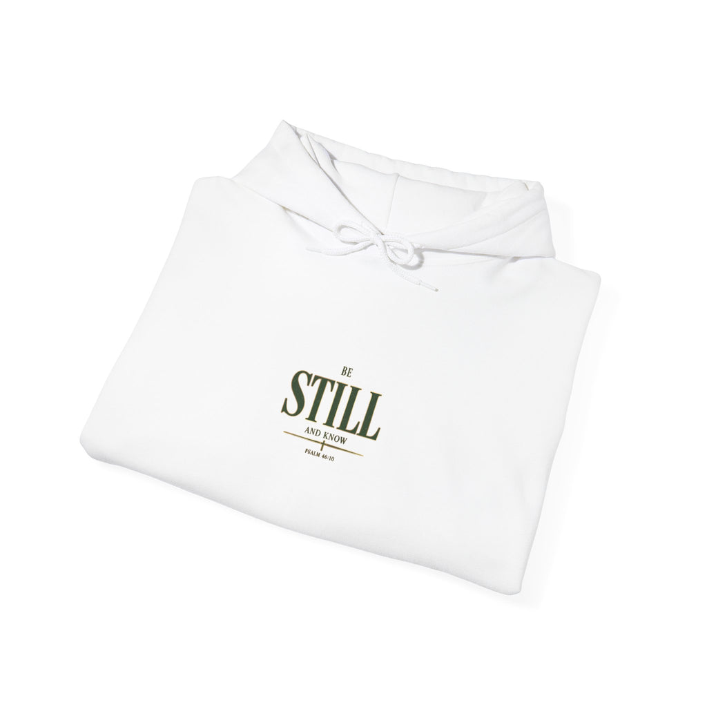 Be Still minimalist script hoodie | Christian streetwear, vintage-wash aesthetic