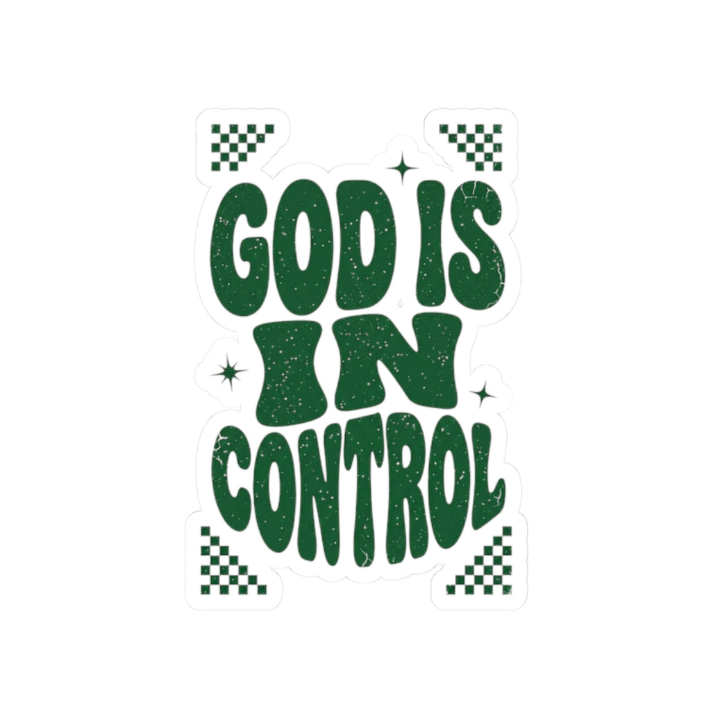 God Is In Control Kiss-Cut Sticker | Christian Streetwear, Groovy Script