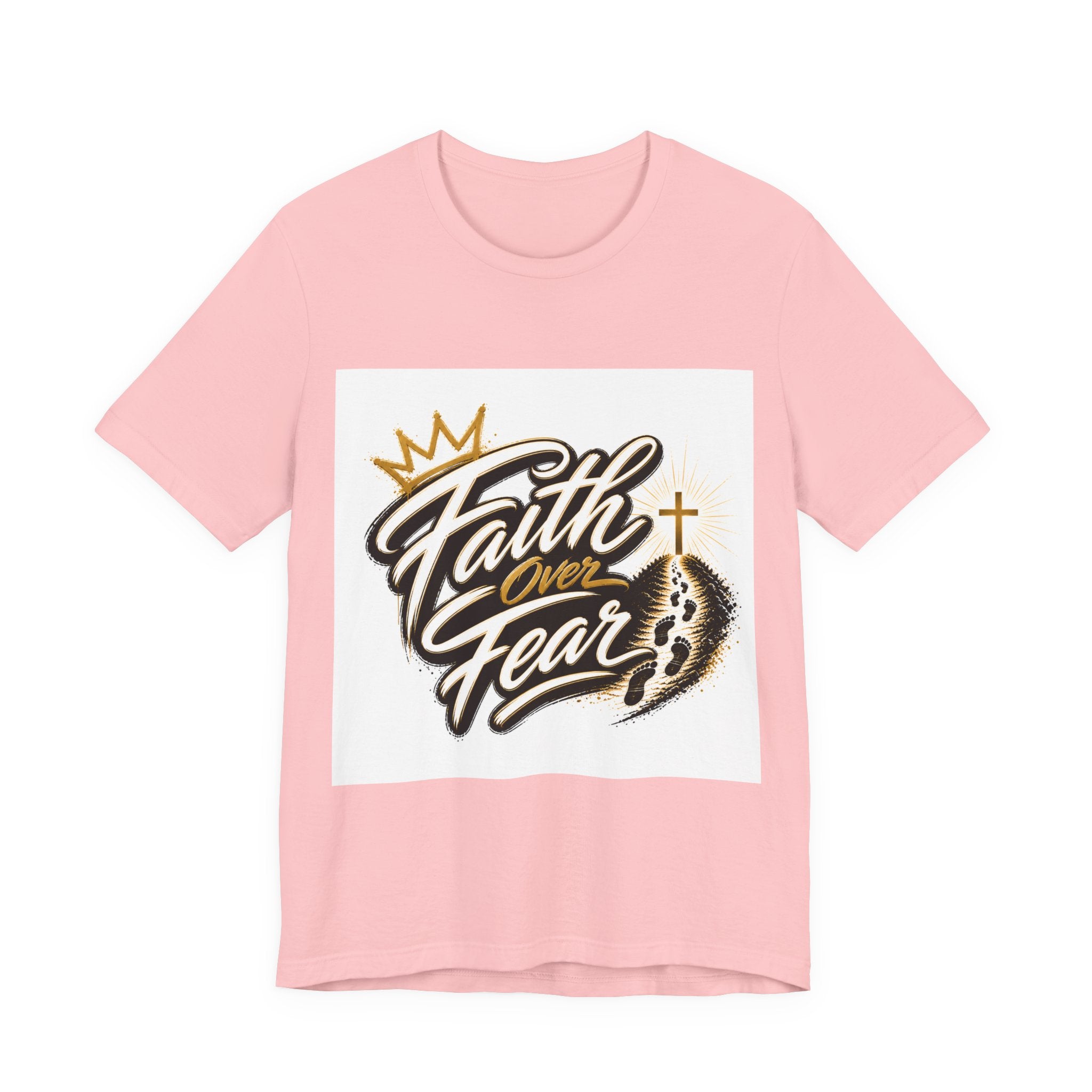 Faith Over Fear T-Shirt — Inspirational Christian Tee with Crown & Cross Design