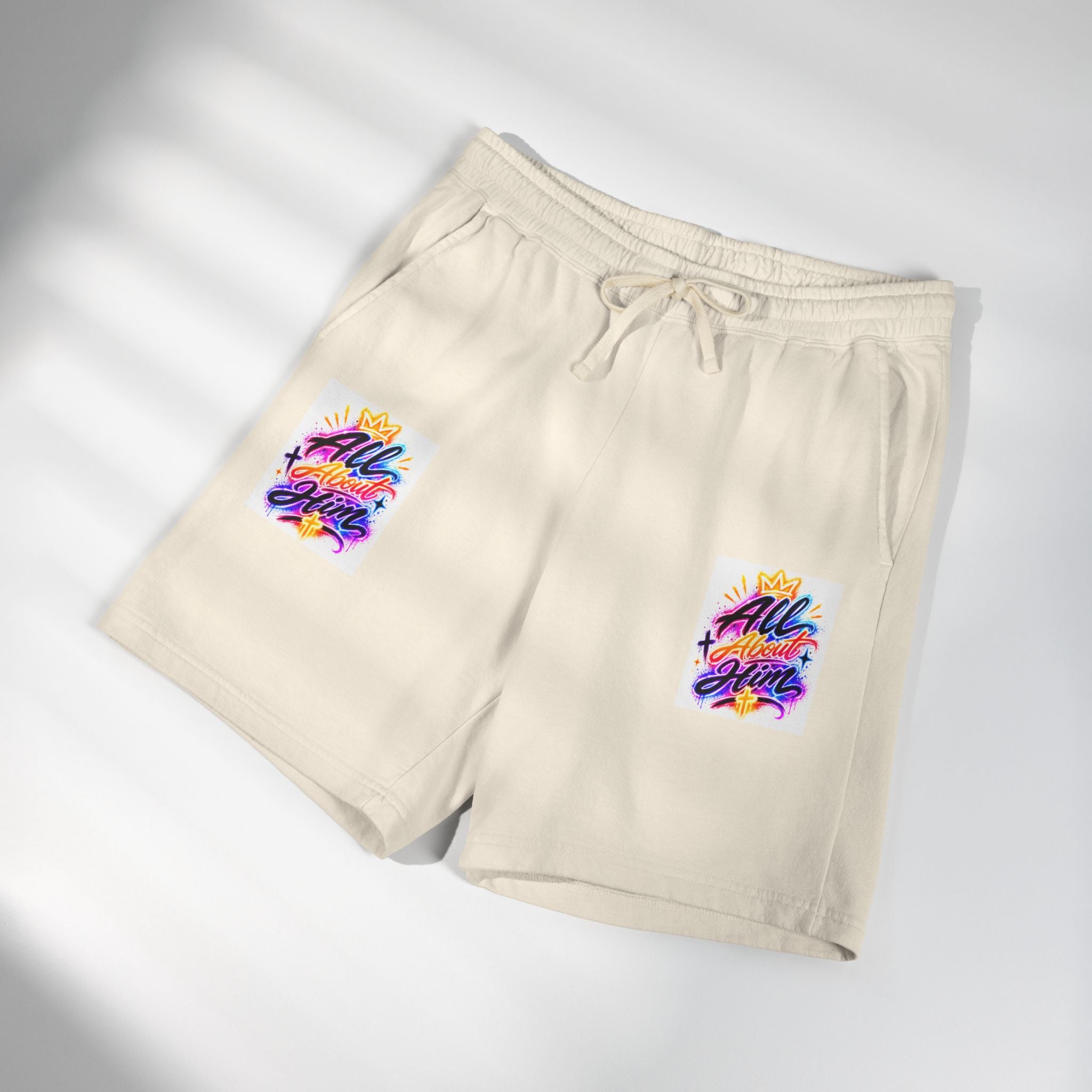 Fleece Sweat Shorts — "All The Time" Colorful Script Lounge Shorts