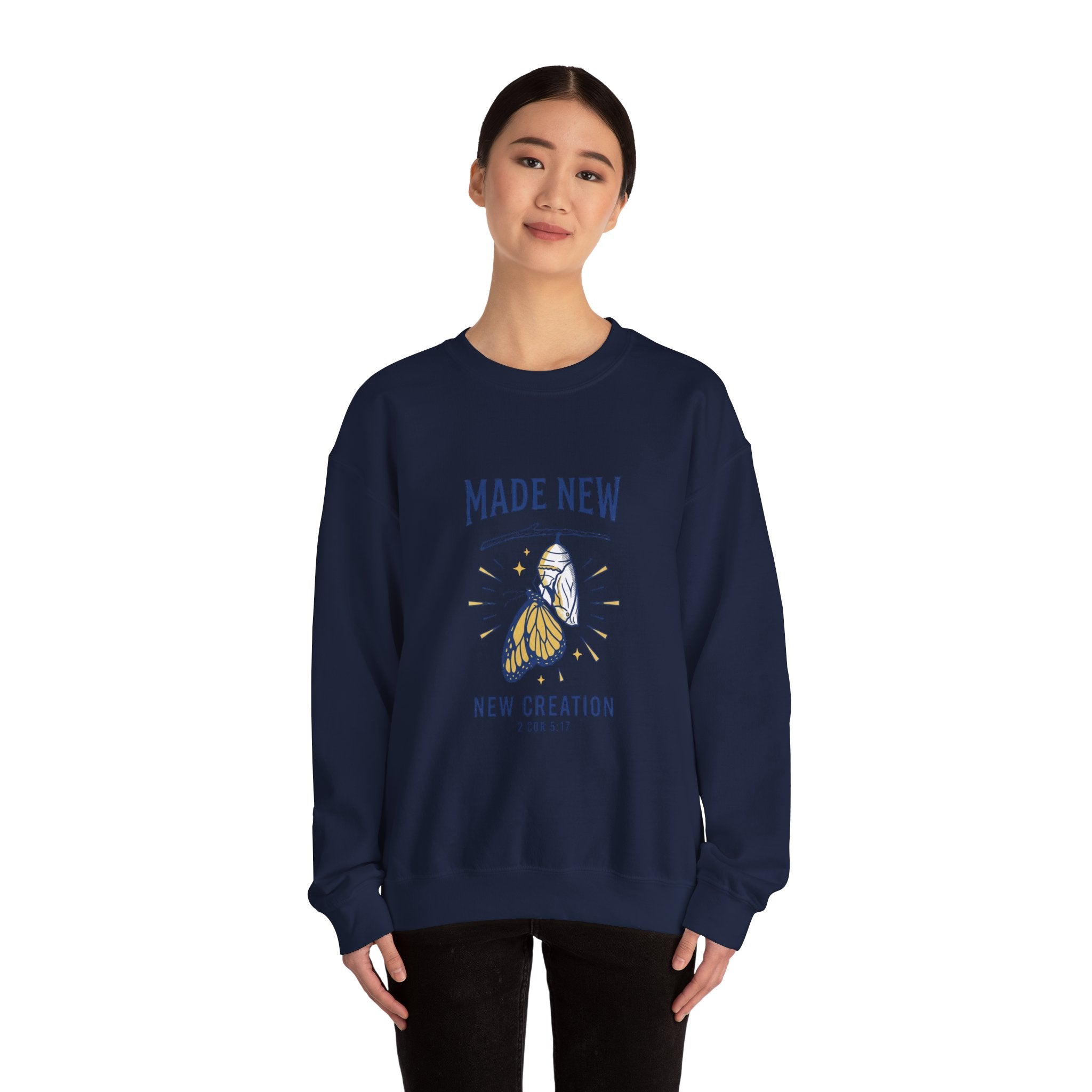 Made New Butterfly Crewneck Sweatshirt | Christian Streetwear, Vintage-Wash Typography