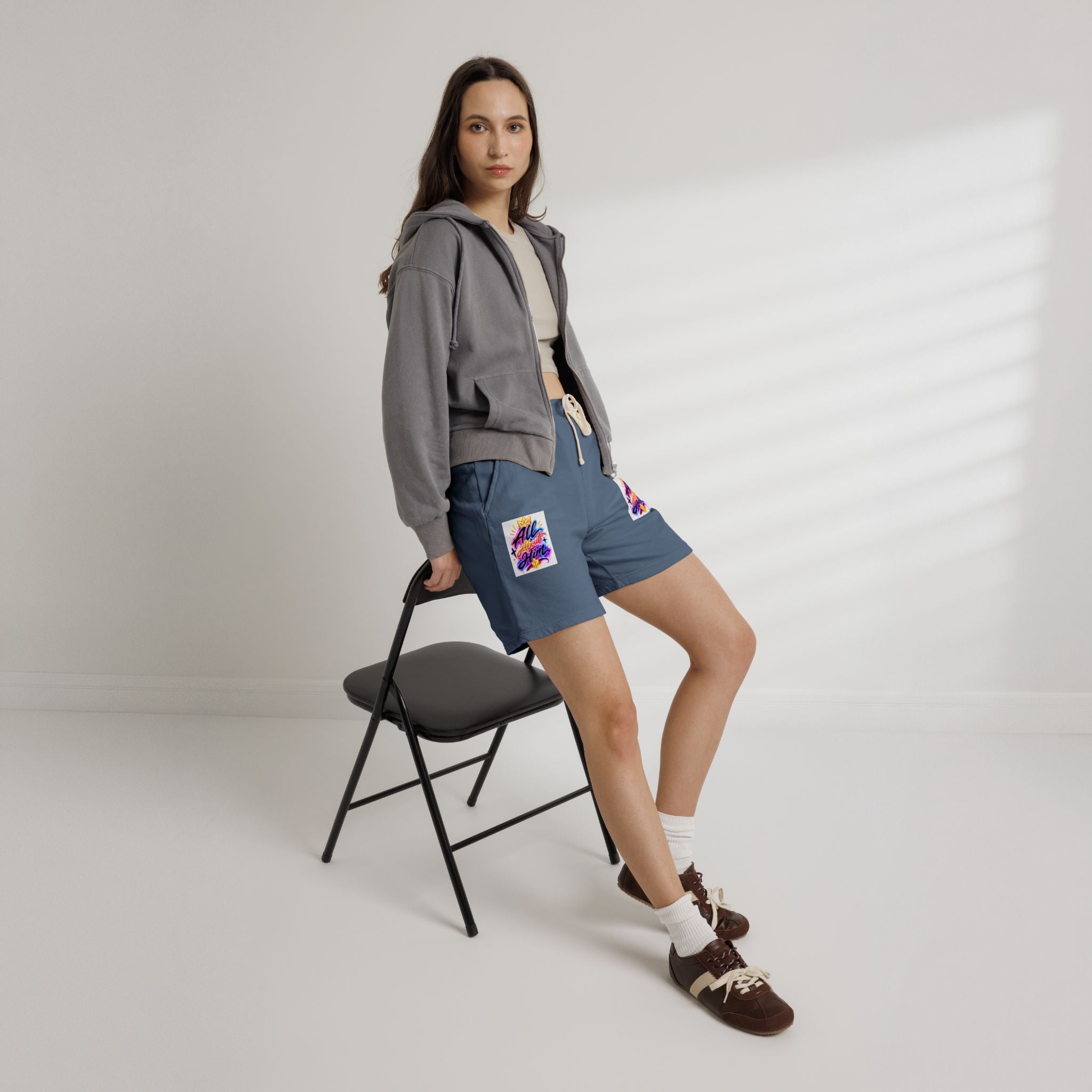 Fleece Sweat Shorts — "All The Time" Colorful Script Lounge Shorts