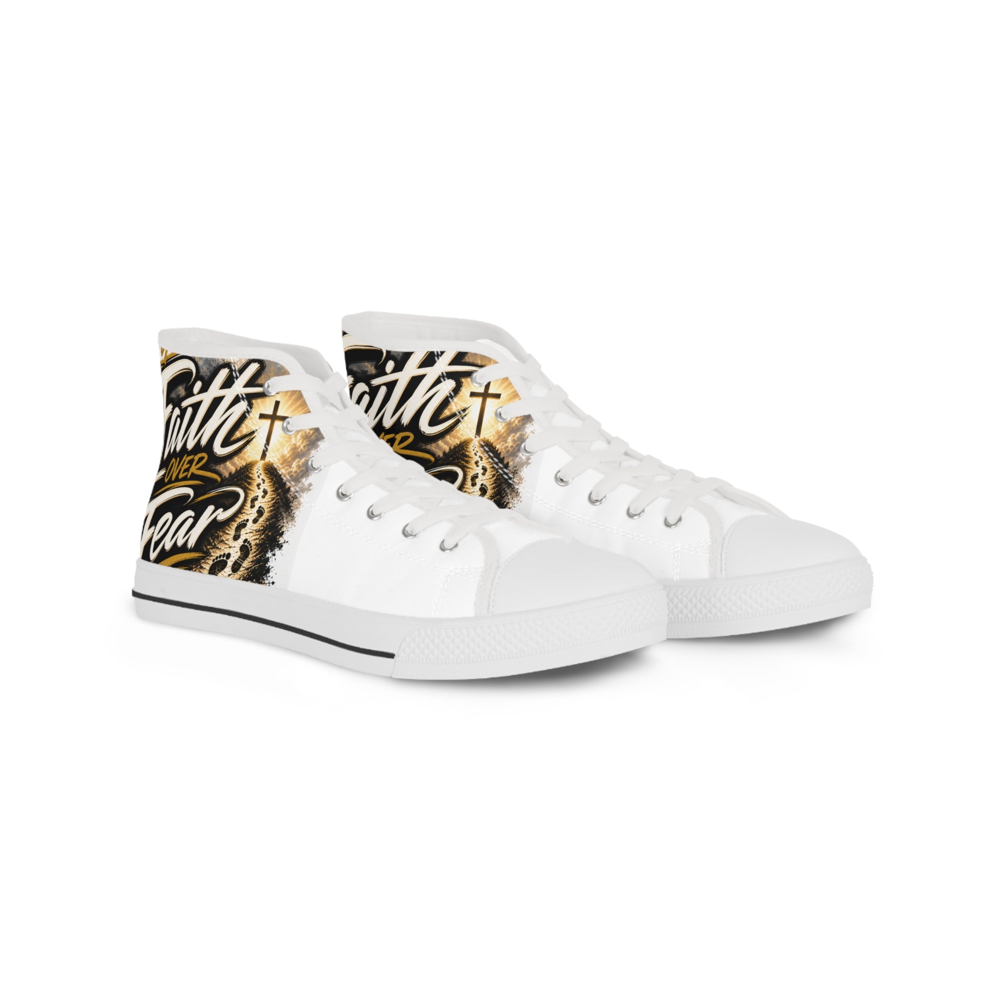 Faith Over Fear High-Top Sneakers — Men's Inspirational Canvas Shoes