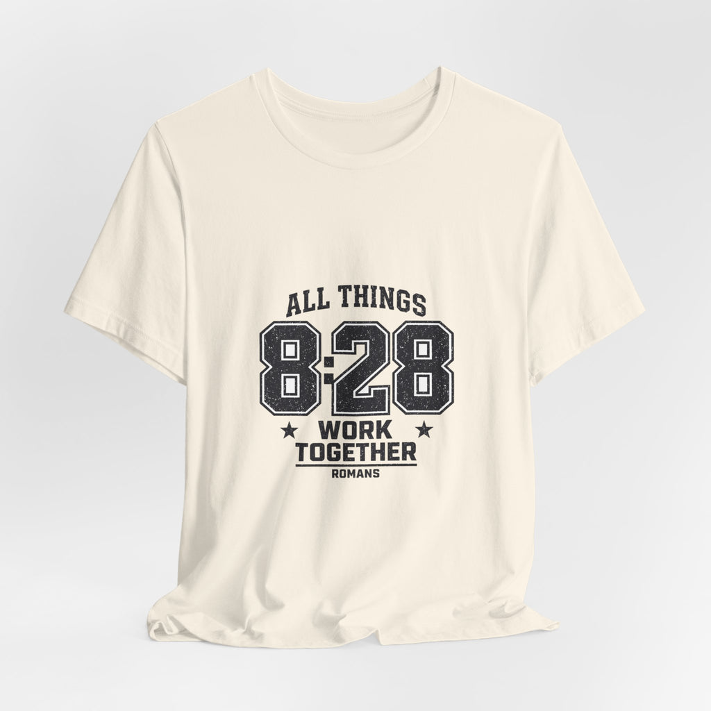 All Things 8:28 Verse Tee | Christian Streetwear, Athletic Arch Typography