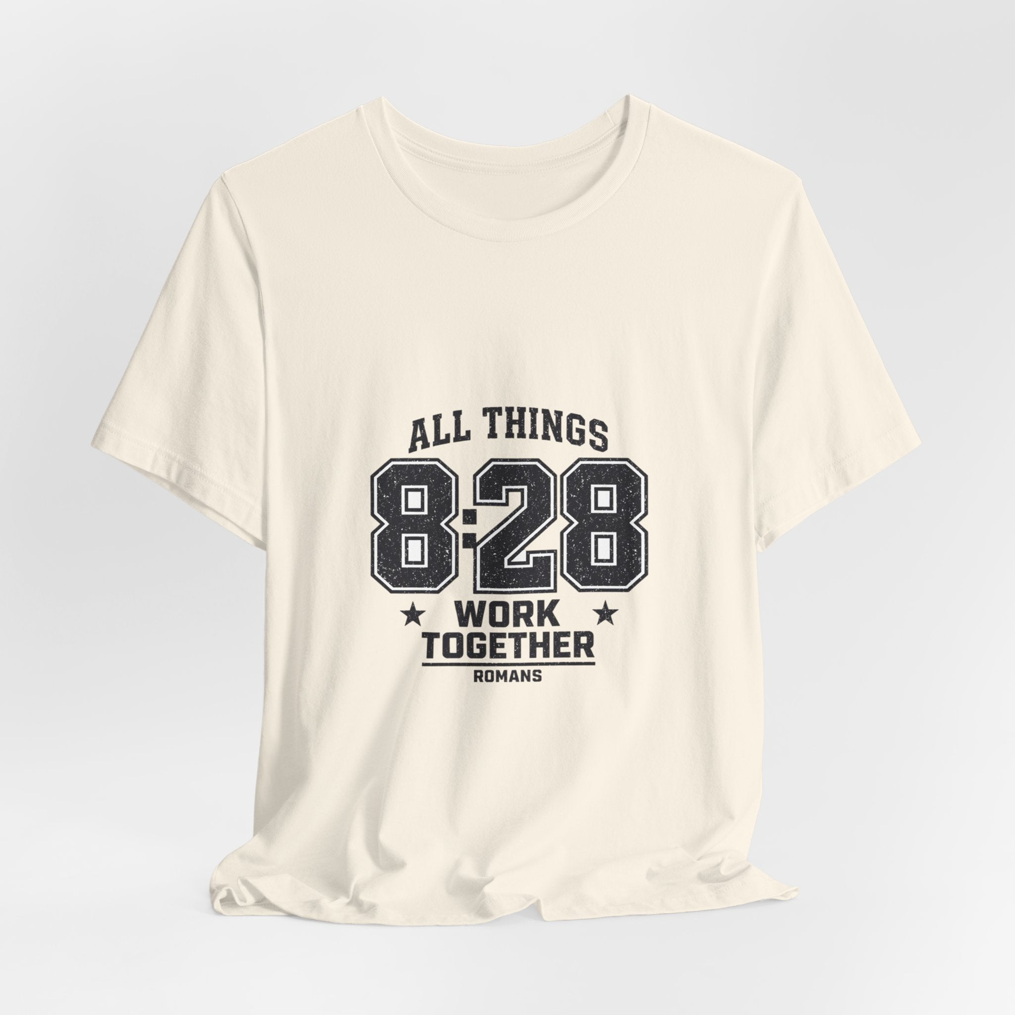 All Things 8:28 Verse Tee | Christian Streetwear, Athletic Arch Typography