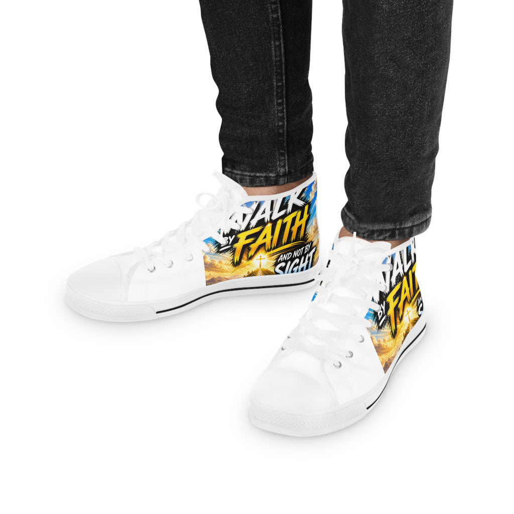 Faith Walk High-Top Sneakers — "Walk By Faith" Christian Graphic Shoes