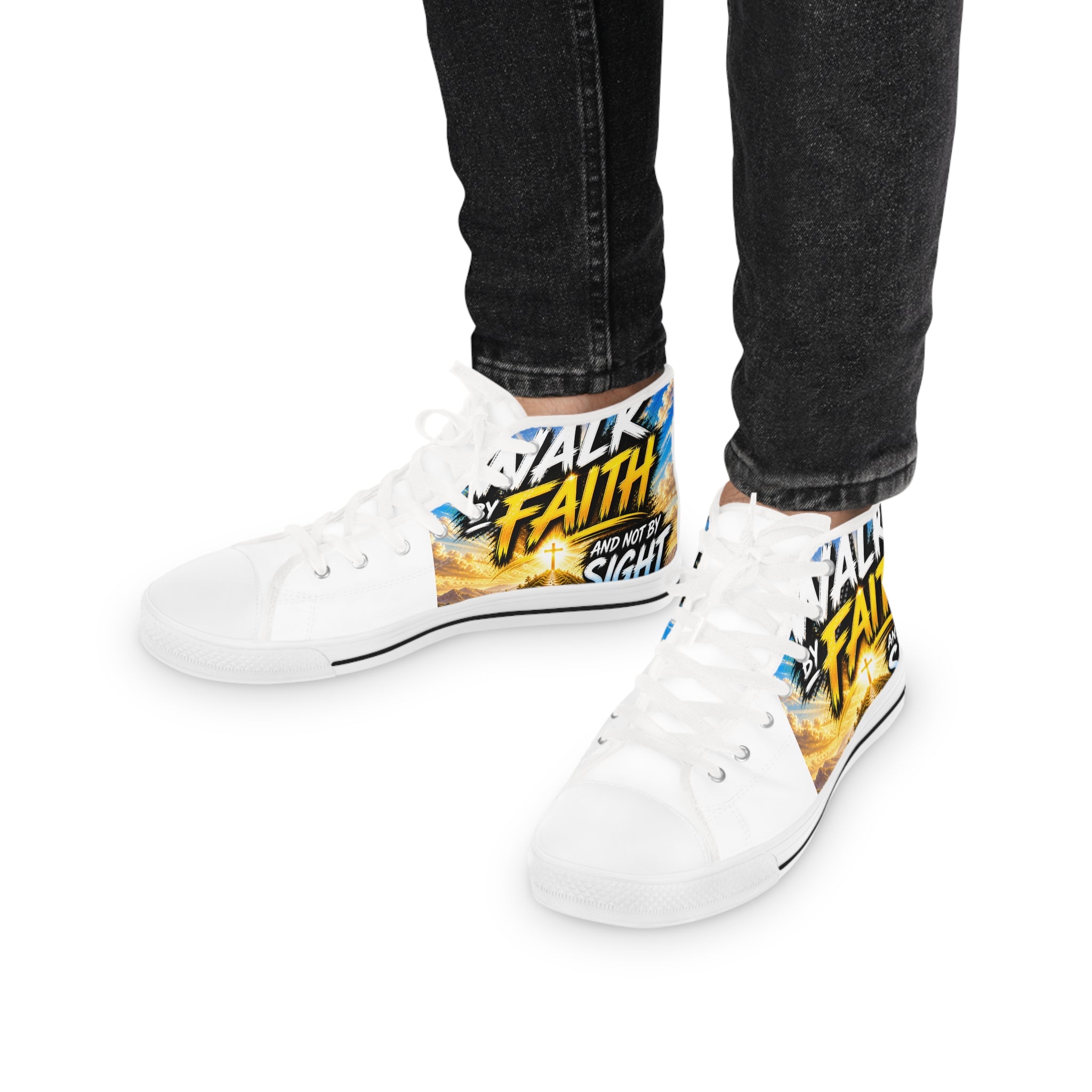 Faith Walk High-Top Sneakers — "Walk By Faith" Christian Graphic Shoes