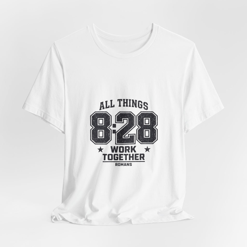All Things 8:28 Verse Tee | Christian Streetwear, Athletic Arch Typography