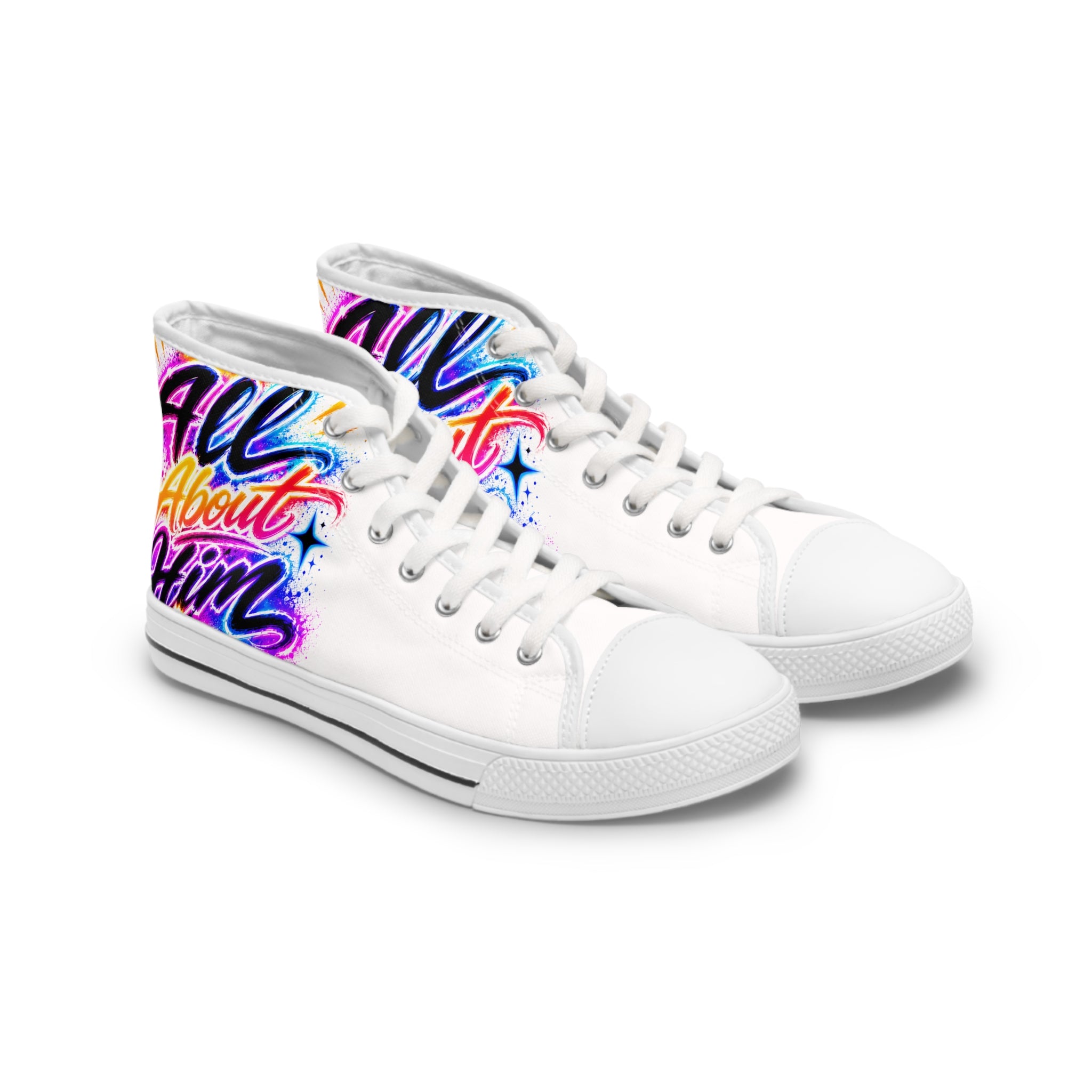 Women's High Top Sneakers — Colorful Graffiti 'All About Him' Christian Design