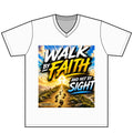 Walk by Faith V-Neck Tee — "Walk by Faith and Not by Sight" Christian T-Shirt