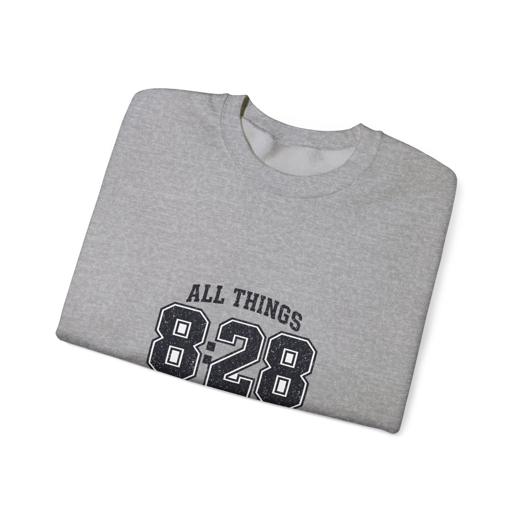 All Things 8:28 Crewneck Sweatshirt | Christian Streetwear, Athletic Arch Typography