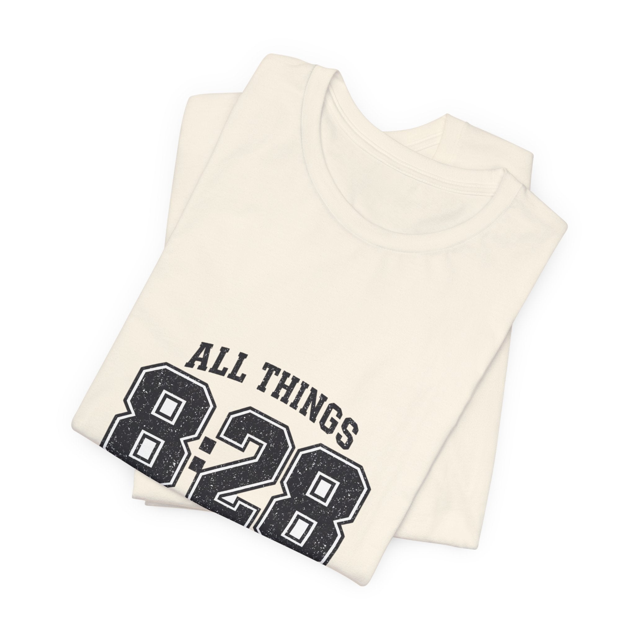 All Things 8:28 Verse Tee | Christian Streetwear, Athletic Arch Typography