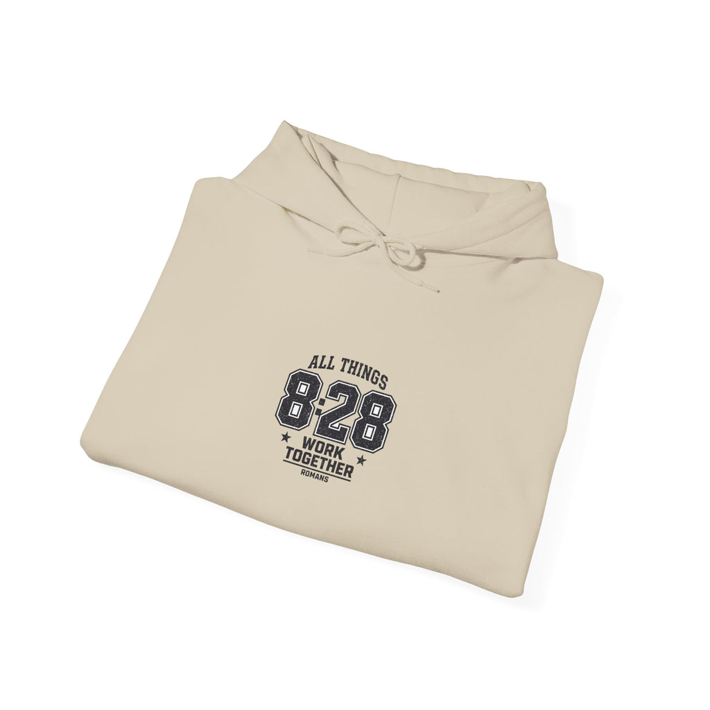 All Things 8:28 Hoodie | Christian Streetwear, Athletic Arch Typography