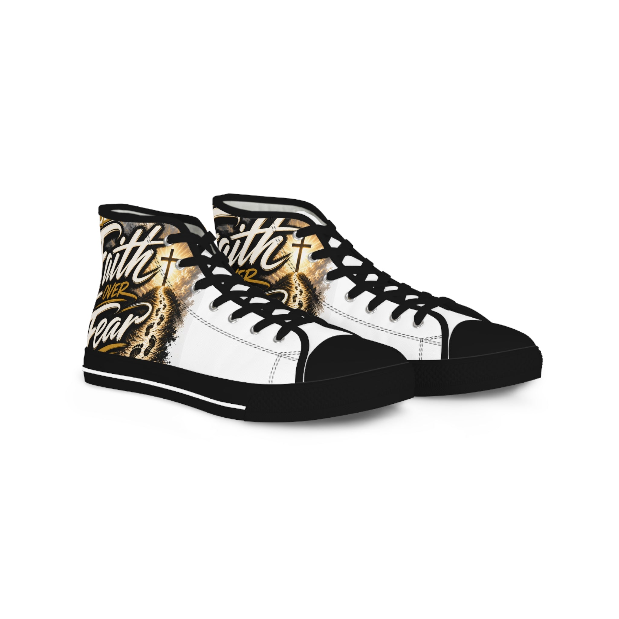 Faith Over Fear High-Top Sneakers — Men's Inspirational Canvas Shoes