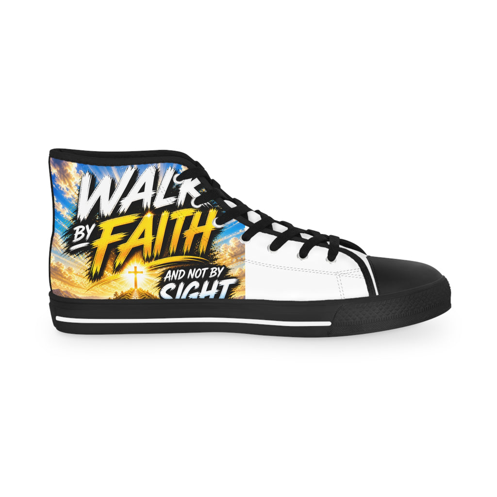 Faith Walk High-Top Sneakers — "Walk By Faith" Christian Graphic Shoes