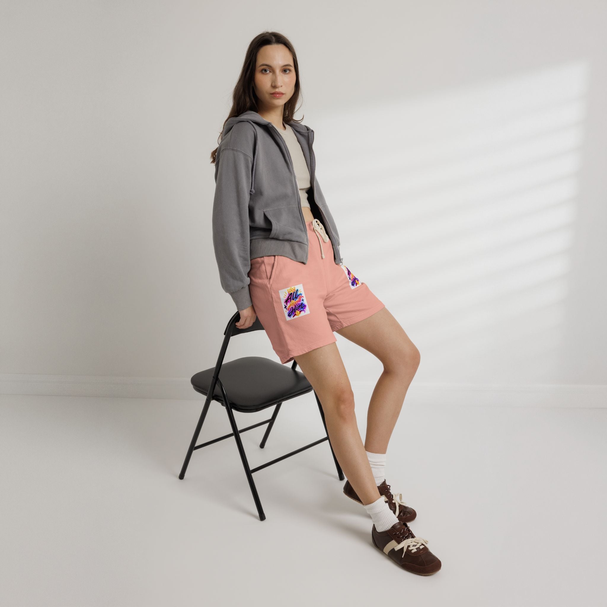 Fleece Sweat Shorts — "All The Time" Colorful Script Lounge Shorts