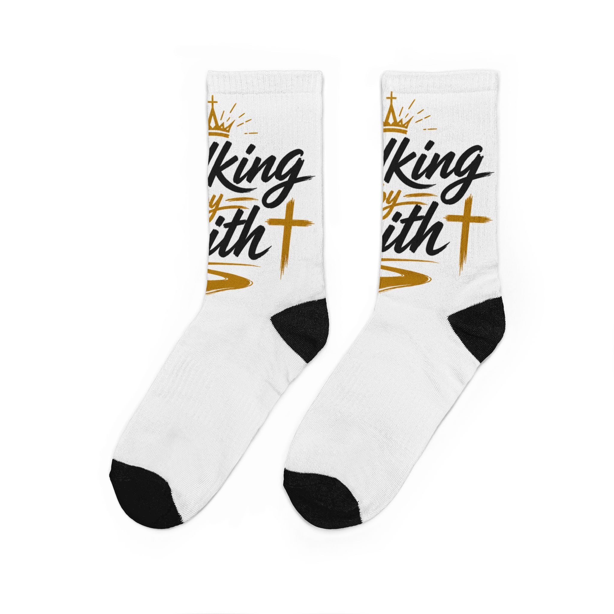 Faith Crew Socks — “Walking With Faith” Christian King Cross Athletic Socks