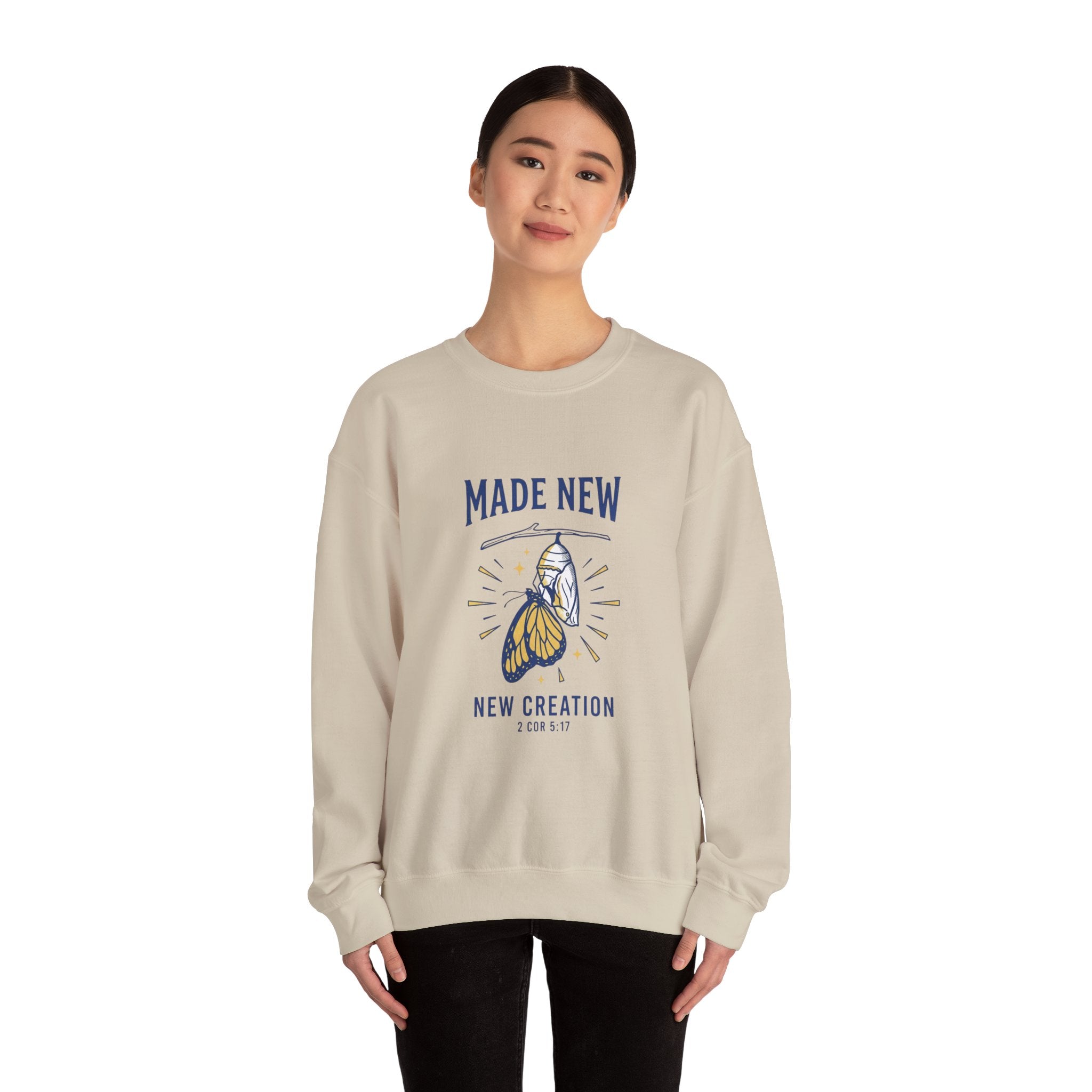 Made New Butterfly Crewneck Sweatshirt | Christian Streetwear, Vintage-Wash Typography