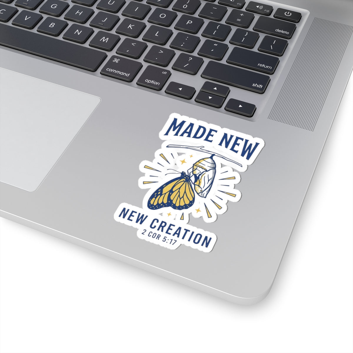 Made New Butterfly Sticker | Christian Streetwear, Script Arch Faith Decal