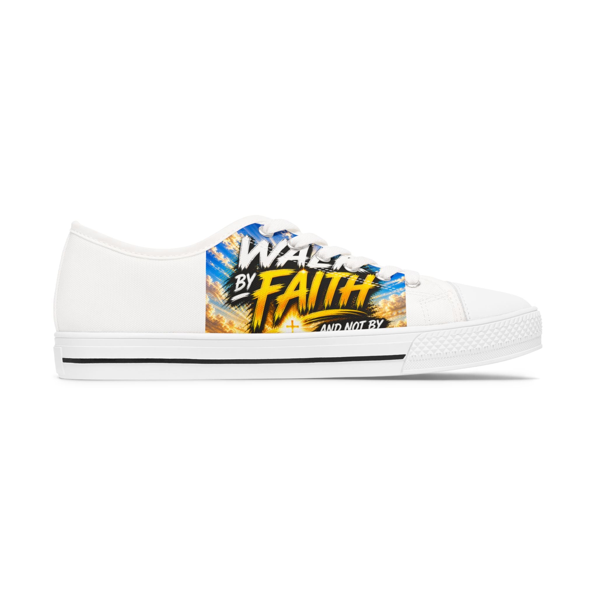 Women's Low Top Sneakers — 'Walk by Faith' Inspirational Canvas Shoes
