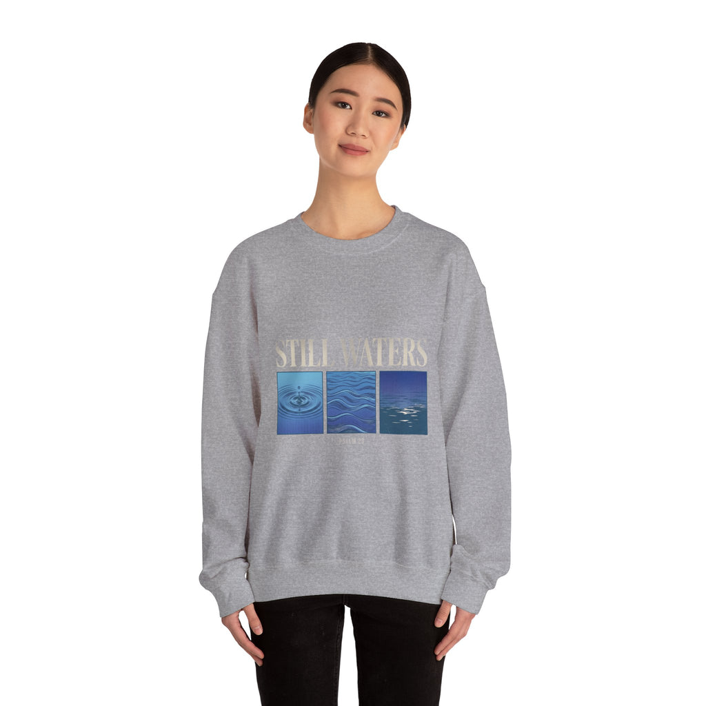 Still Waters Crewneck Sweatshirt | Christian Streetwear, Vintage Wash Typography