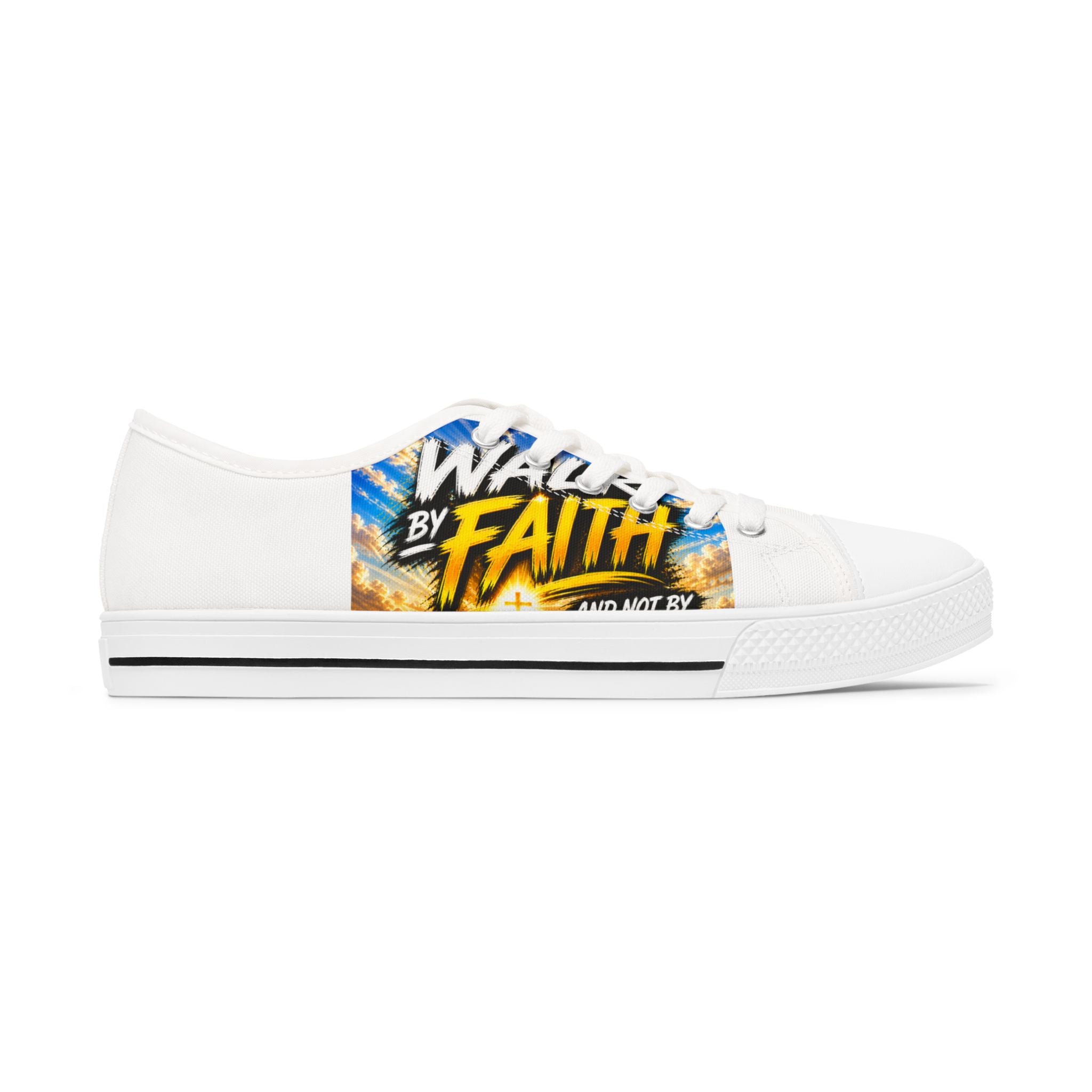 Women's Low Top Sneakers — 'Walk by Faith' Inspirational Canvas Shoes