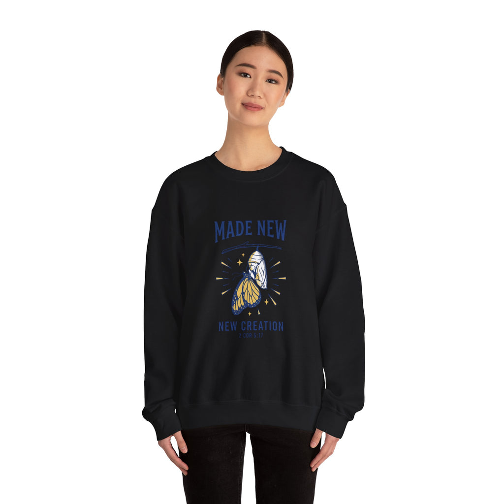 Made New Butterfly Crewneck Sweatshirt | Christian Streetwear, Vintage-Wash Typography